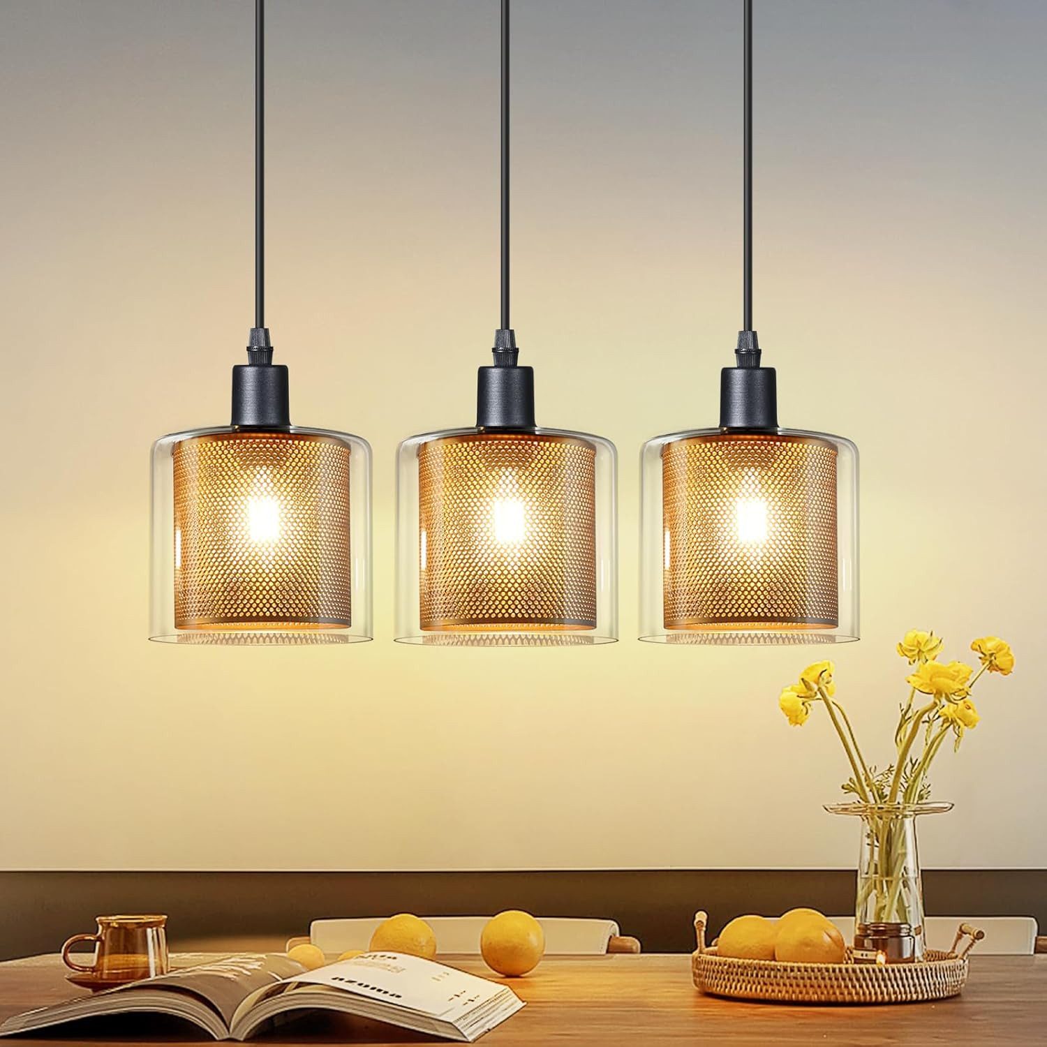 ZMH Pendelleuchte Esszimmer Vintage Pendellampe mit Doppeltem Schirm 1/3/4 günstig online kaufen