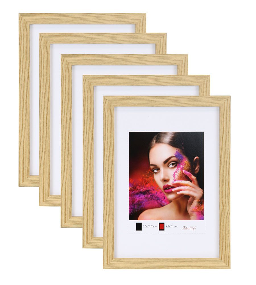 IDEAL TREND Bilderrahmen 2er 3er 5er Set Holz Bilderrahmen Lifestyle Plexi Foto Rahmen Collage, für 5 Bilder (5 St), Holz Bilderrahmen mit Papiereinleger und Kunststoffglas