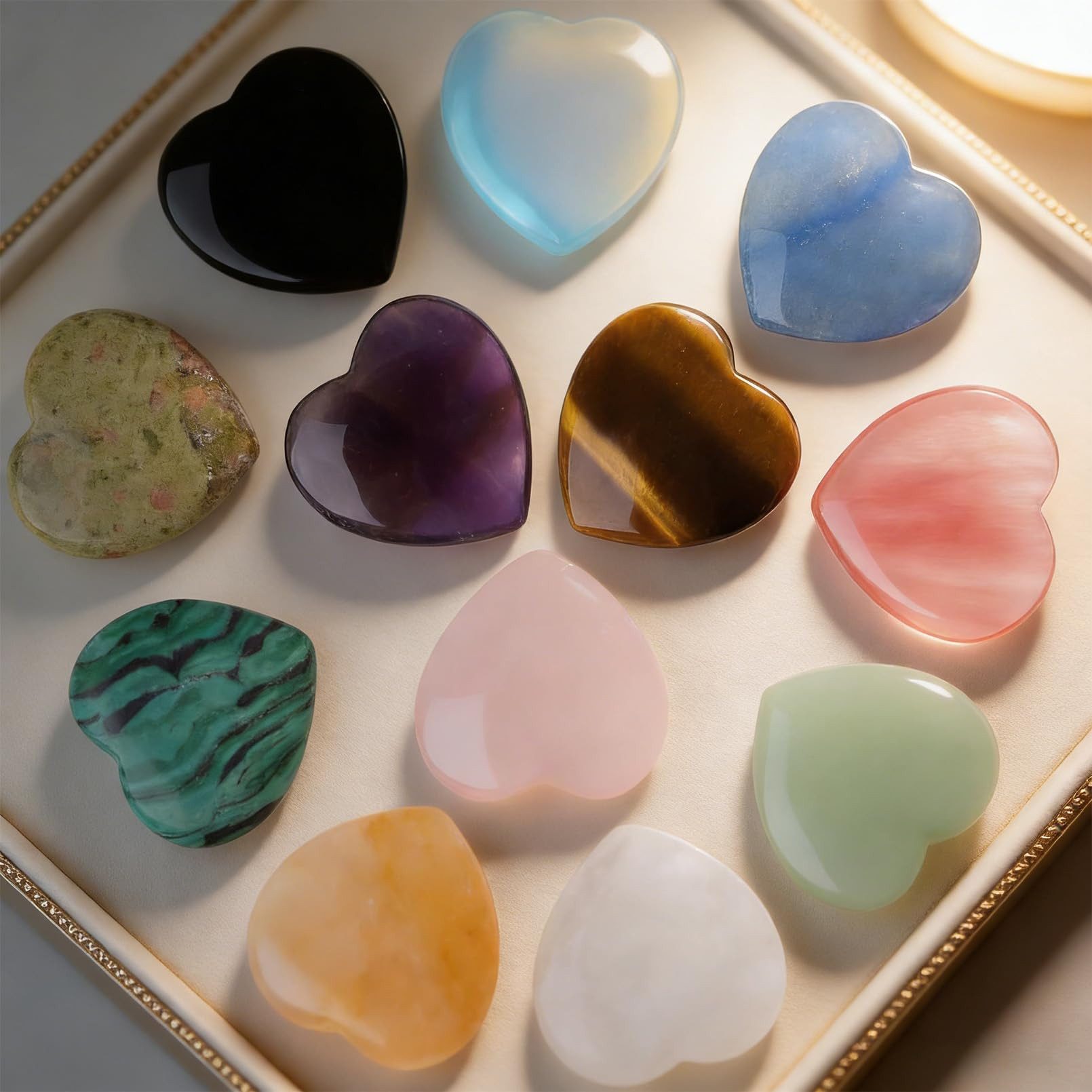 FOUORTUNATE-BEE Edelstein 12 Herz Glückssteine Geschenkset Naturstein Herzen für Frauen Kinder, (12-St), Geschenk für Freundin Familie Kinder Geburtstag und bes – Bild 4 von 5