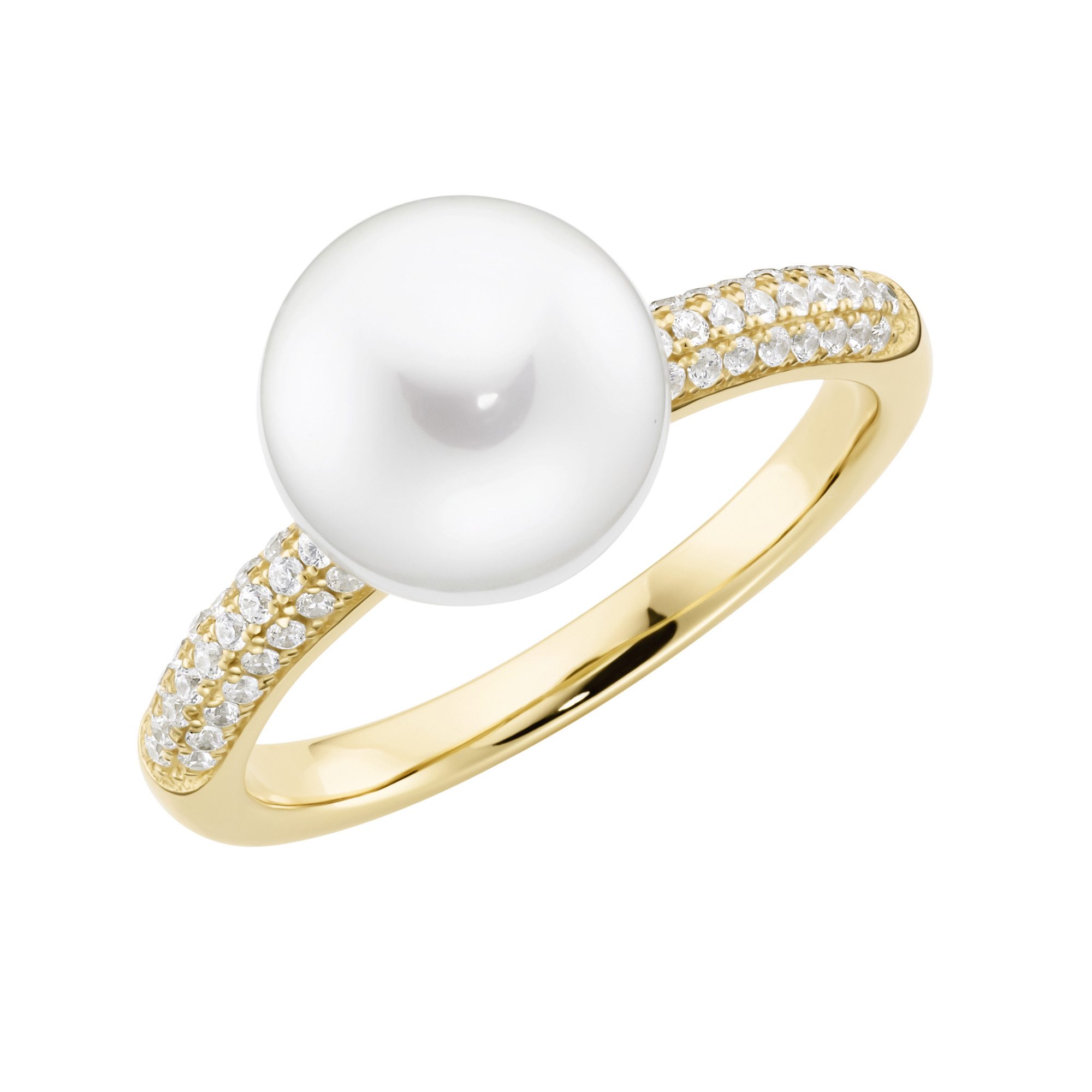 GIORGIO MARTELLO MILANO Perlenring mit Muschelkern-Perle und Zirkonia, Silber 925