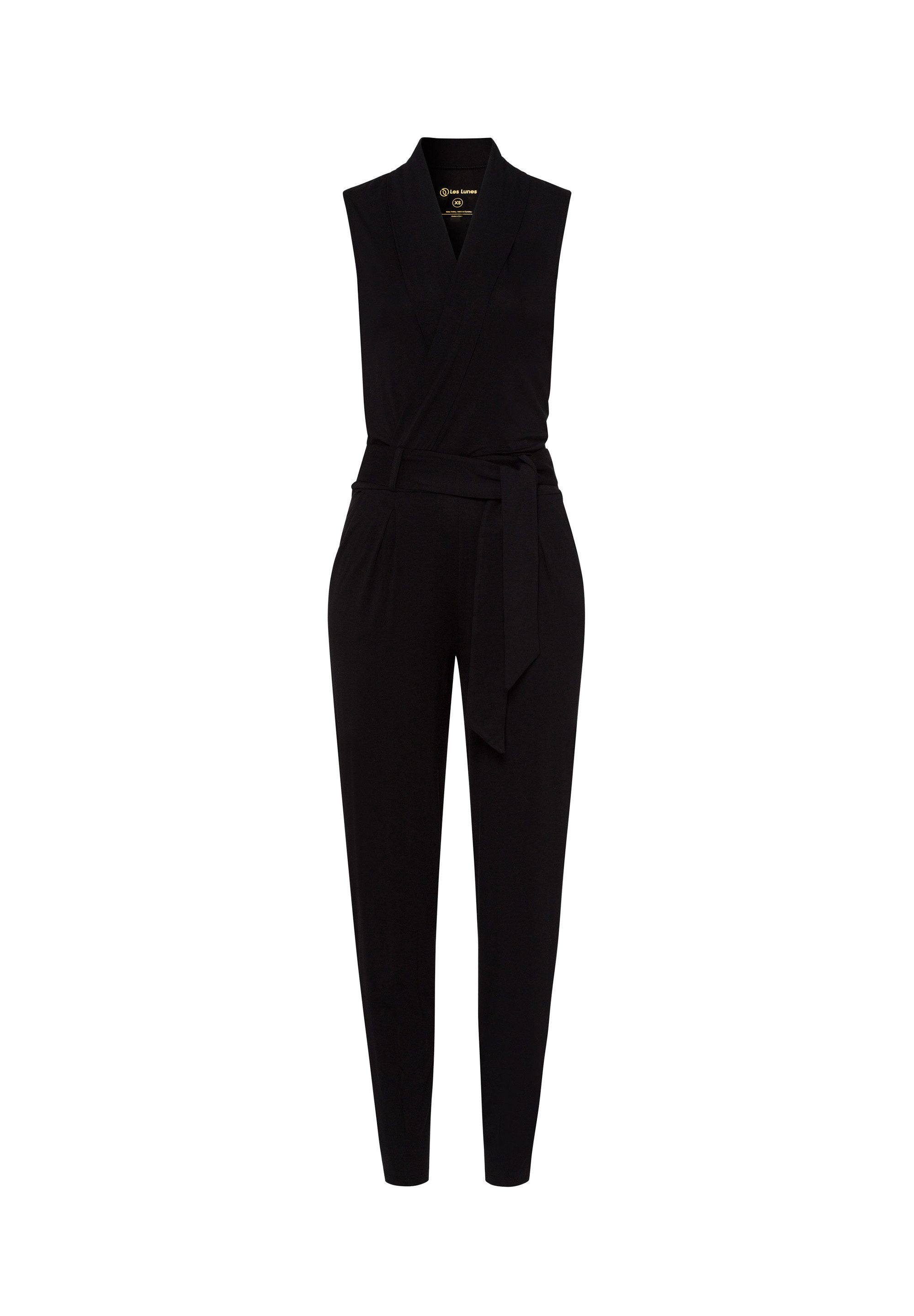 Les Lunes Jumpsuit Stela Bambusviskose, V-Ausschnitt, seitliche Eingrifftaschen, Taillengürtel