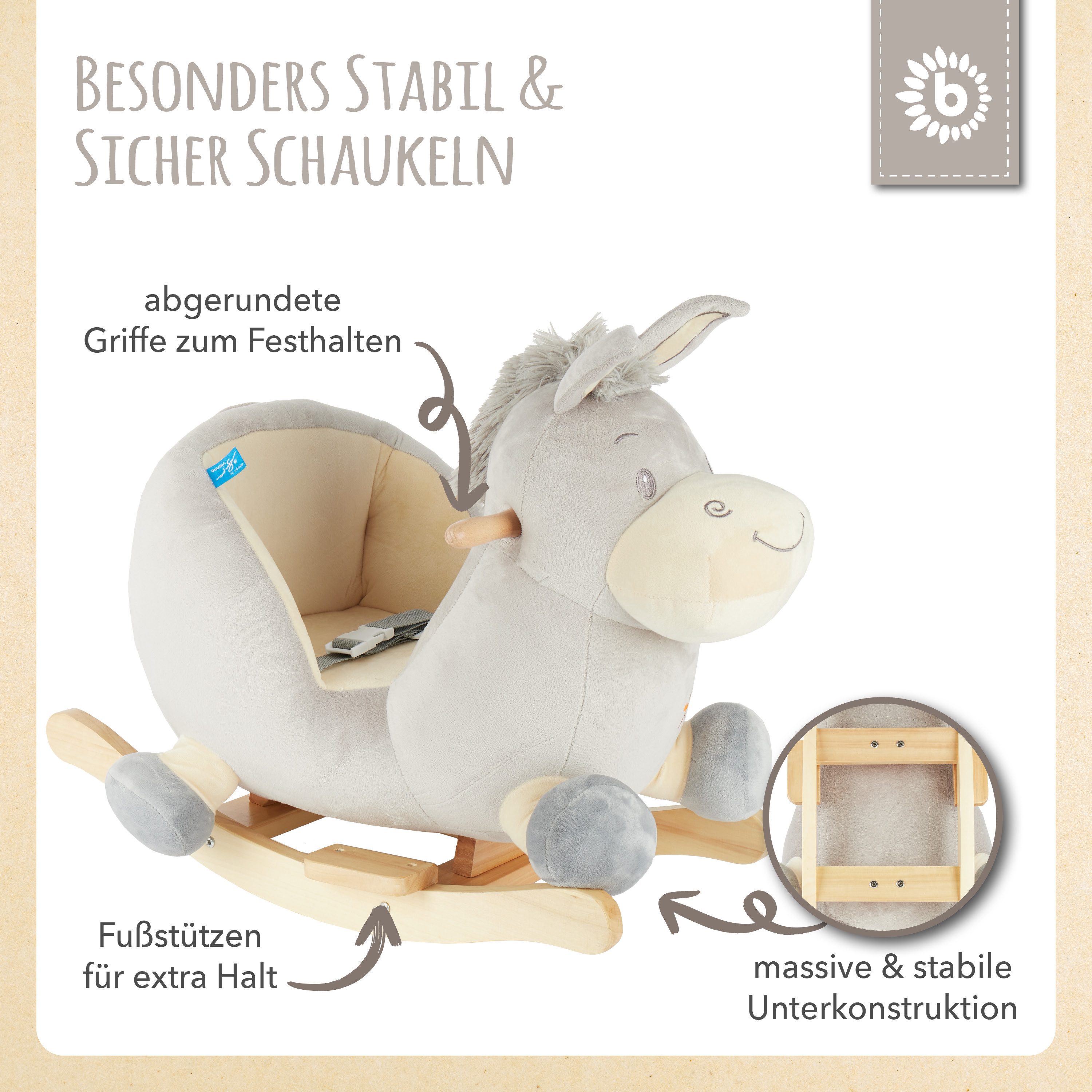 BIECO Schaukeltier Bieco Plüsch Schaukeltier Esel Fips, 60 cm – Bild 4 von 5