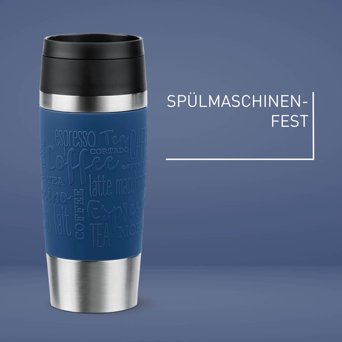 Emsa Thermobecher Travel Mug Classic, mit 360°-Trinköffnung, auslaufsicher, rutschfest, Edelstahl, Kunststoff, Silikon, 4h heiß, 8h kalt - 360 ml / 6h heiß, 12h kalt - 500 ml, 100% dicht