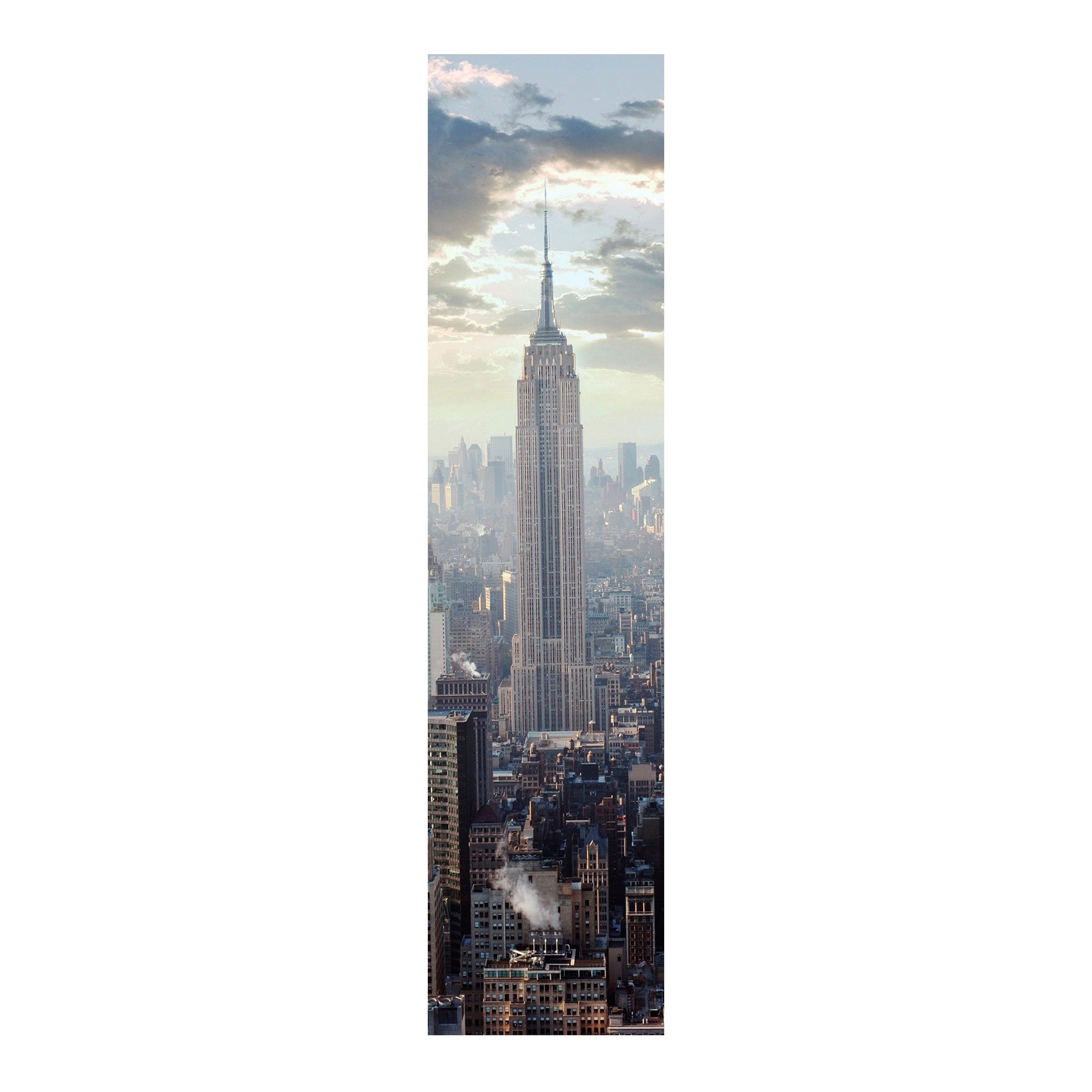 Bilderdepot24 Schiebegardine modern Flächenvorhang blickdicht Sonnenaufgang New York (1 St), halbtransparent, Wohnzimmer große Flächengardine lichtdurchlässig für Klemm-System