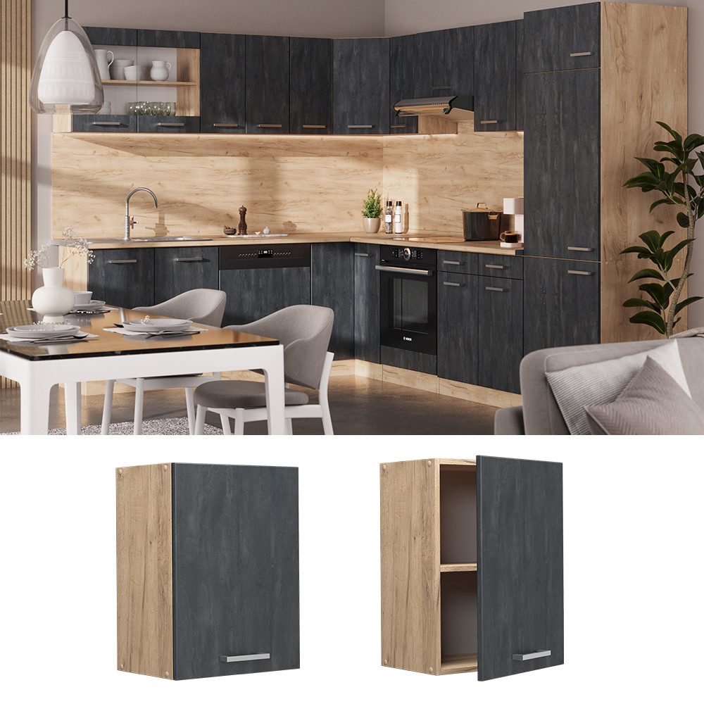 Vicco Hängeschrank R-Line, Schwarz Beton/Goldkraft Eiche, günstig online kaufen