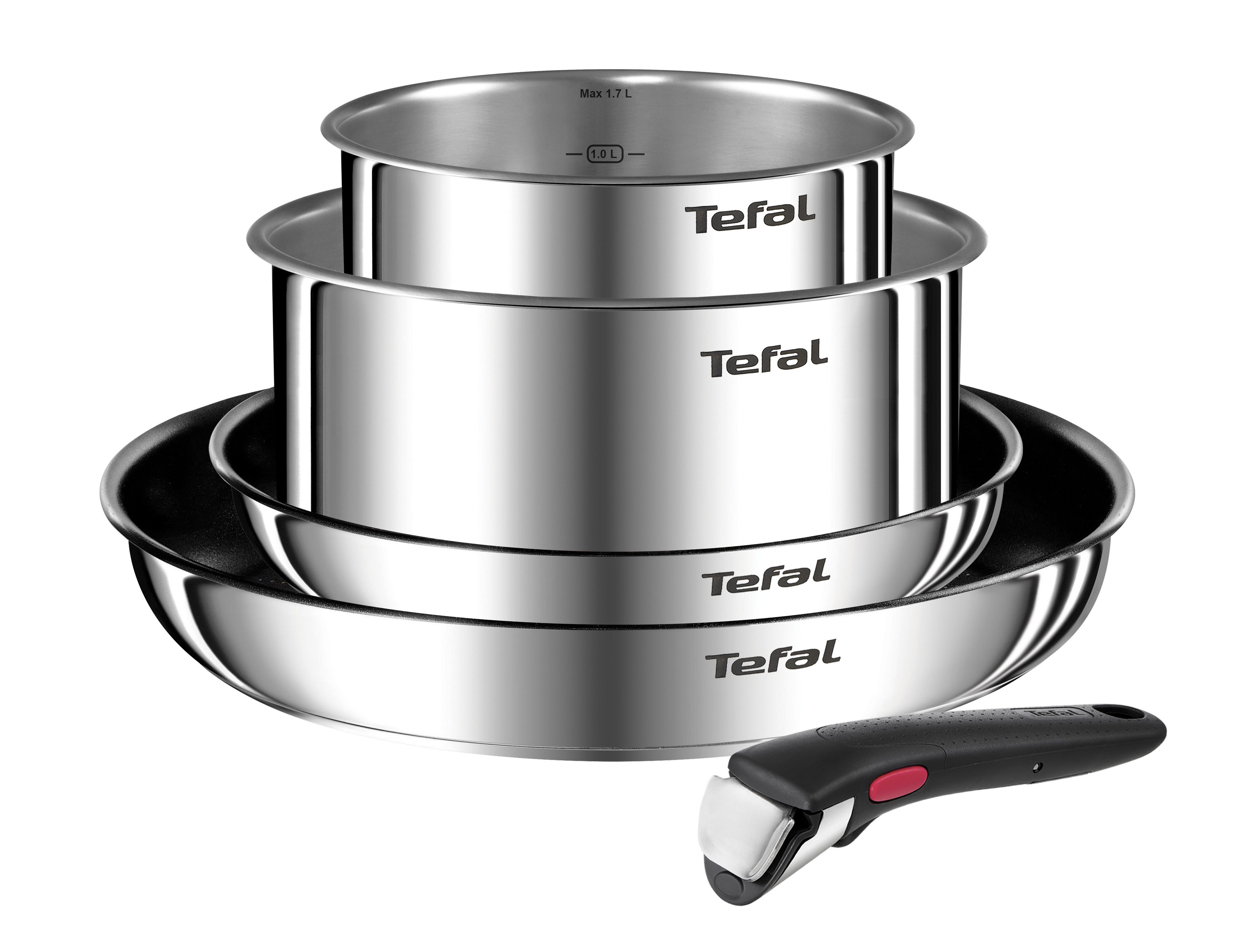 Tefal Topf-Set Ingenio Emotion, Edelstahl (Set, 5-tlg), abnehmbarer Griff, Antihaftversiegelung, Thermo-Signal, Induktion