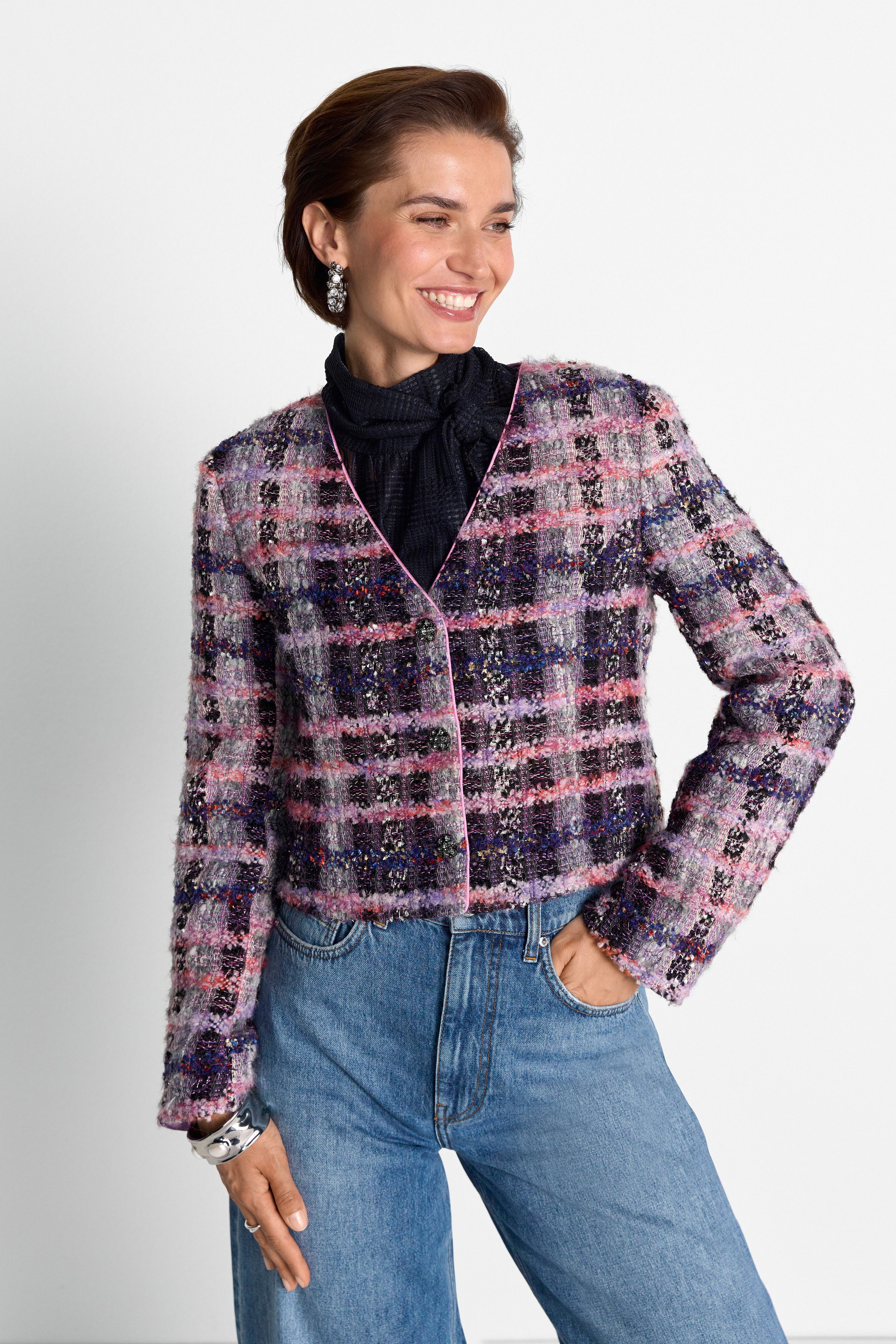 RICHROYAL Bouclèjacke mit Wolle, Regular fit mit V-Ausschnitt