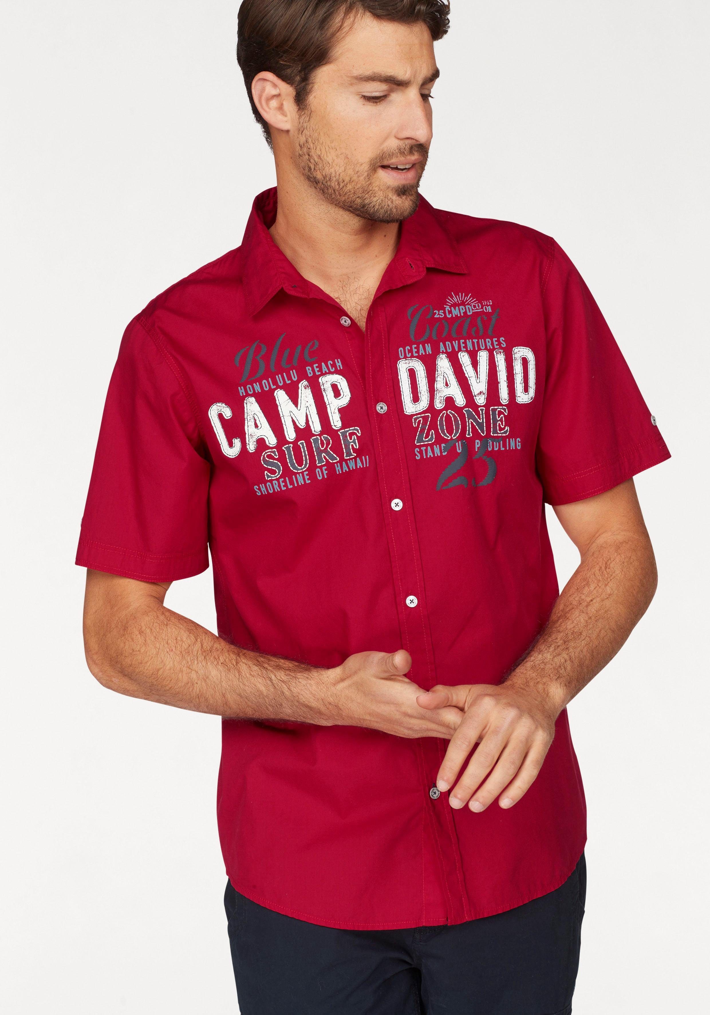 Camp David Herren Kurzarmhemd - Jacquard Denim Look Mit Wascheffekten