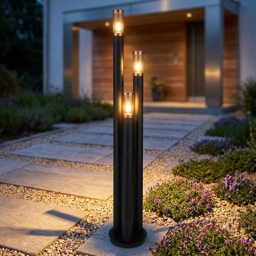 GLOBO LIGHTING Außen-Stehlampe, Leuchtmittel nicht inklusive, Wegeleuchte Außenlampe Gartenleuchte Edelstahl schwarz 3 flammig 170cm