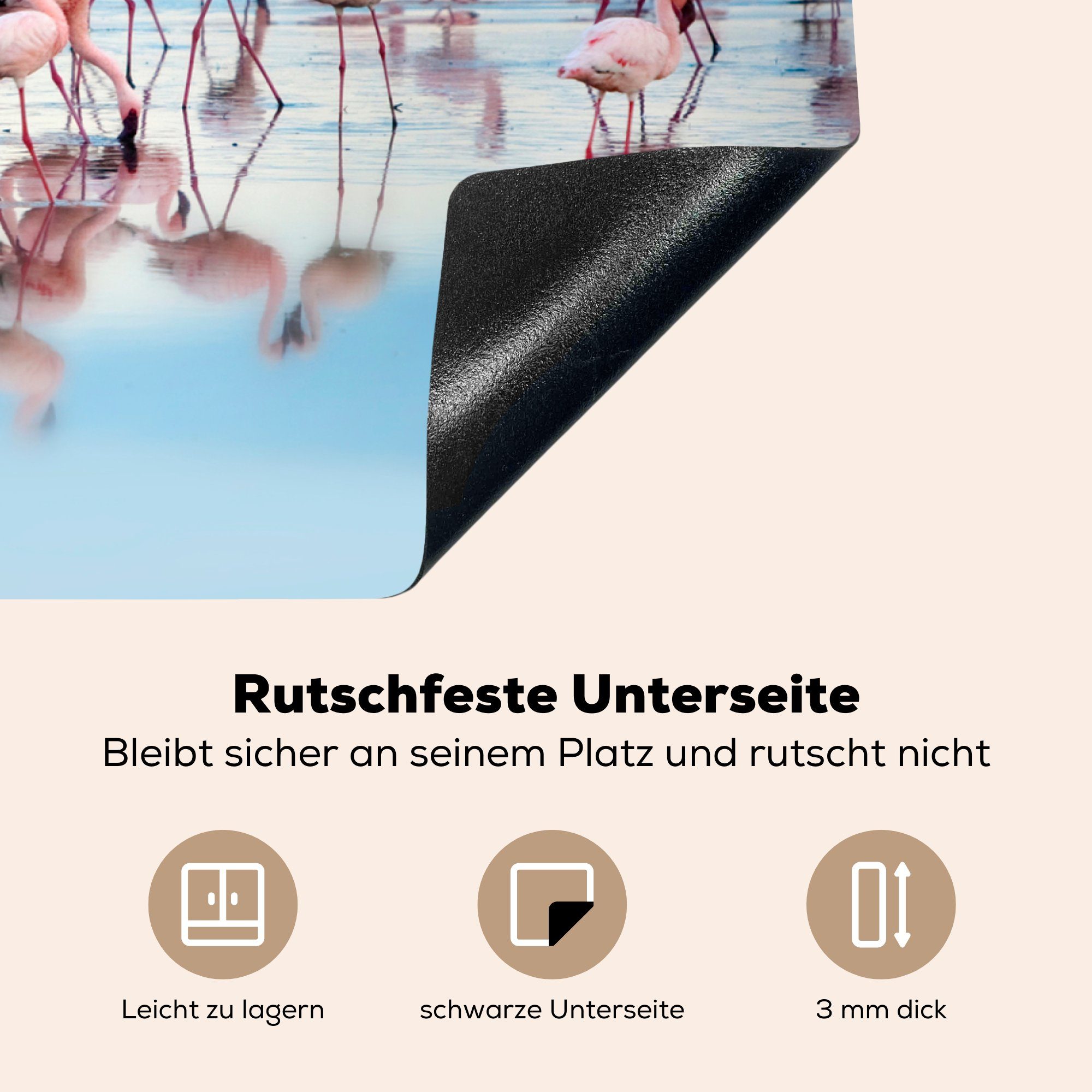 Vinyl, Ceranfeldabdeckung küche, in Schutz für Kenia, am Herdblende-/Abdeckplatte Nakurusee (1 cm, 71x52 tlg), MuchoWow Flamingoschwärme die Induktionskochfeld