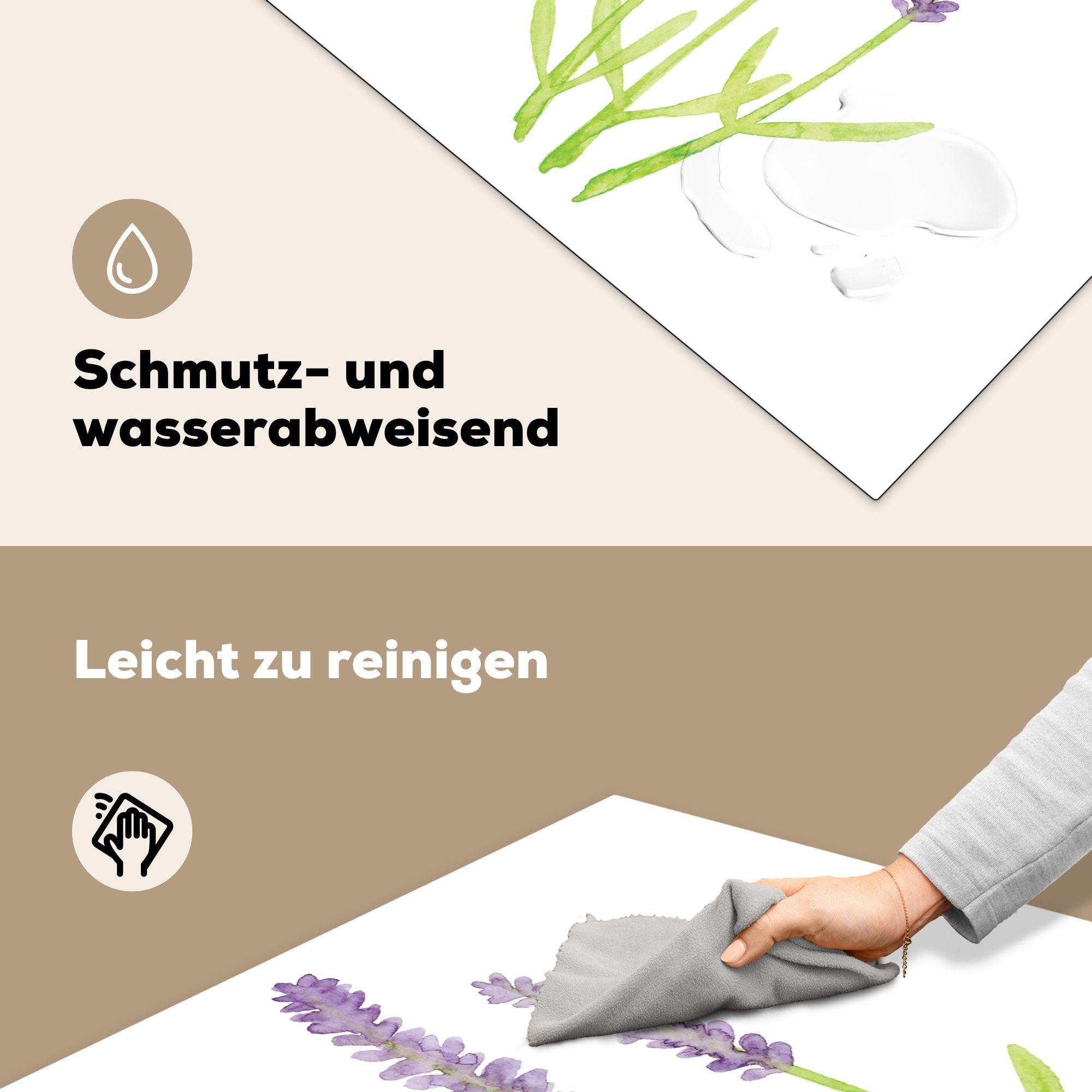 Arbeitsplatte MuchoWow Lavendel Herdblende-/Abdeckplatte cm, 78x78 für - Vinyl, küche - Ceranfeldabdeckung, tlg), (1 Aquarell Pflanzen,