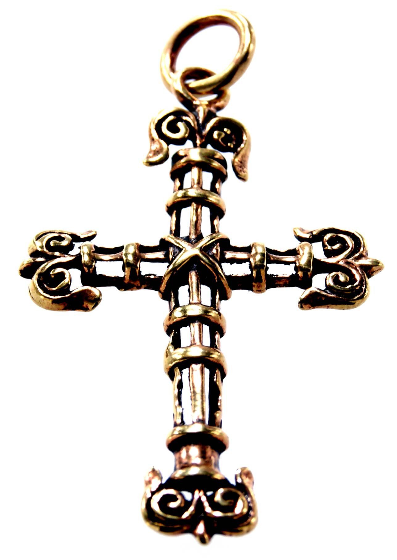Design Kettenanhänger Mittelalter Kreuz Anhänger of Bronze Cross Leather verspieltes Kiss