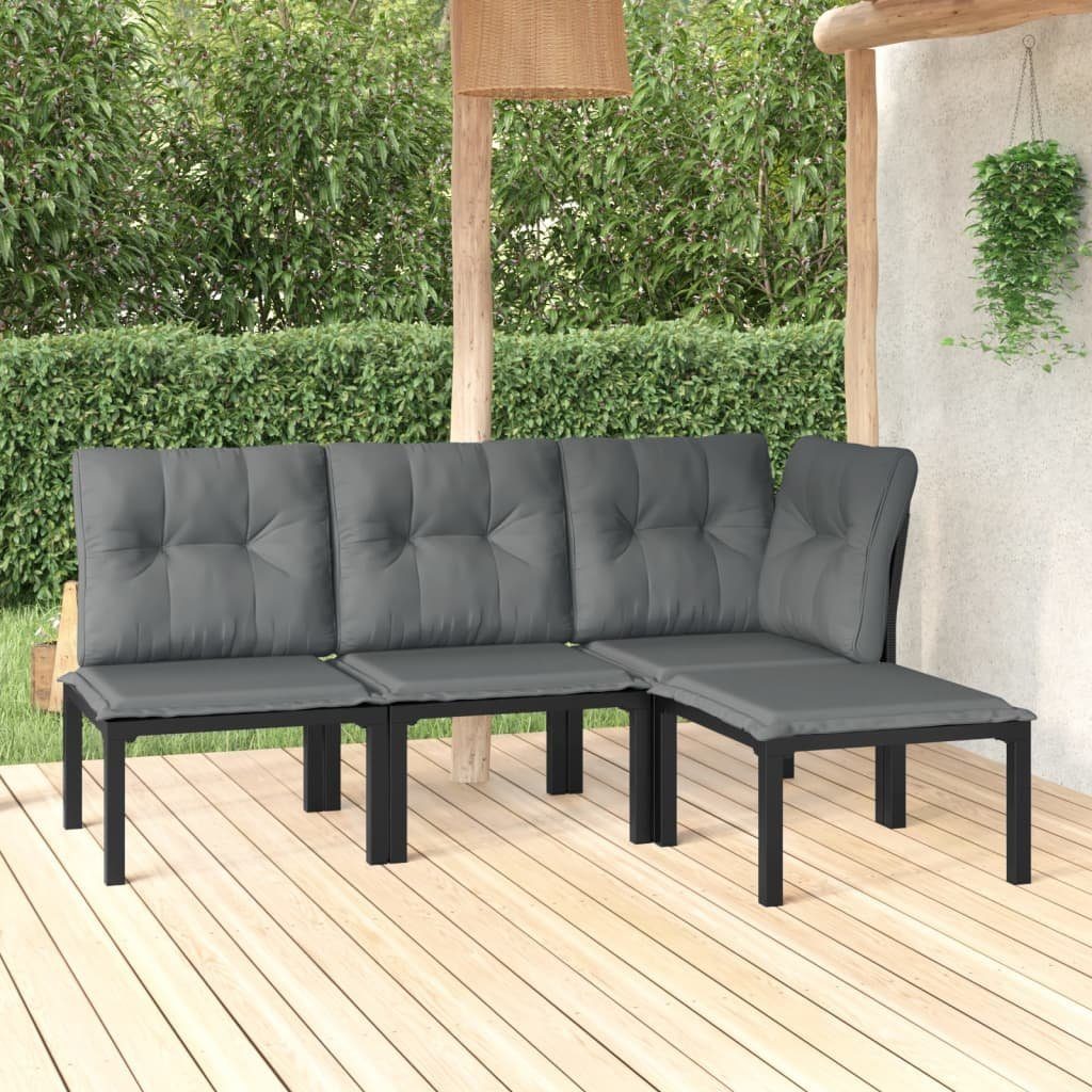vidaXL Gartenlounge-Set 4-tlg. Garten-Lounge-Set Schwarz und Grau Poly Rattan, (1-tlg)