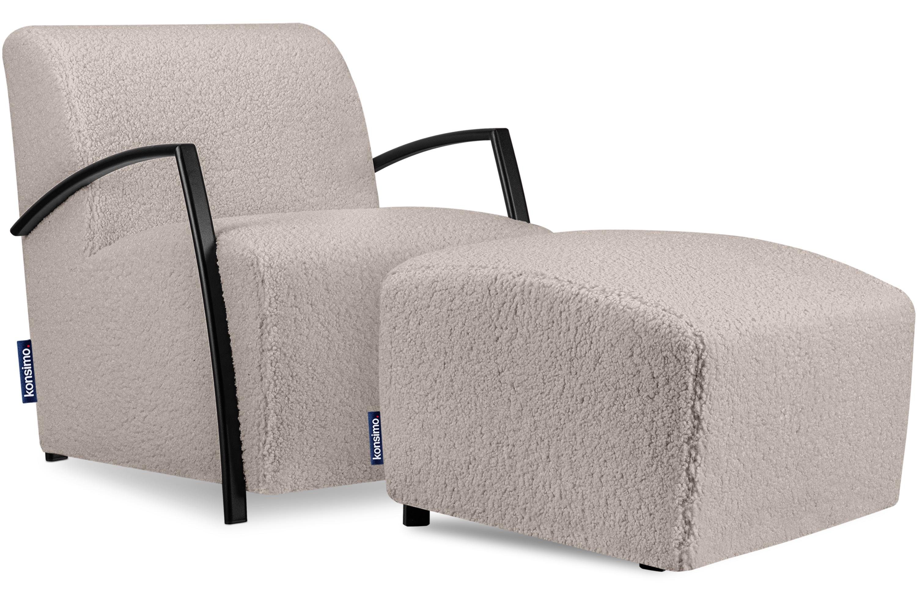 Konsimo Cocktailsessel CARO Sessel mit Hocker (Relaxsessel mit Hocker), mit gewellter Feder im Sitz, ergonomische Form für bequemes Sitzen hellbraun | hellbraun