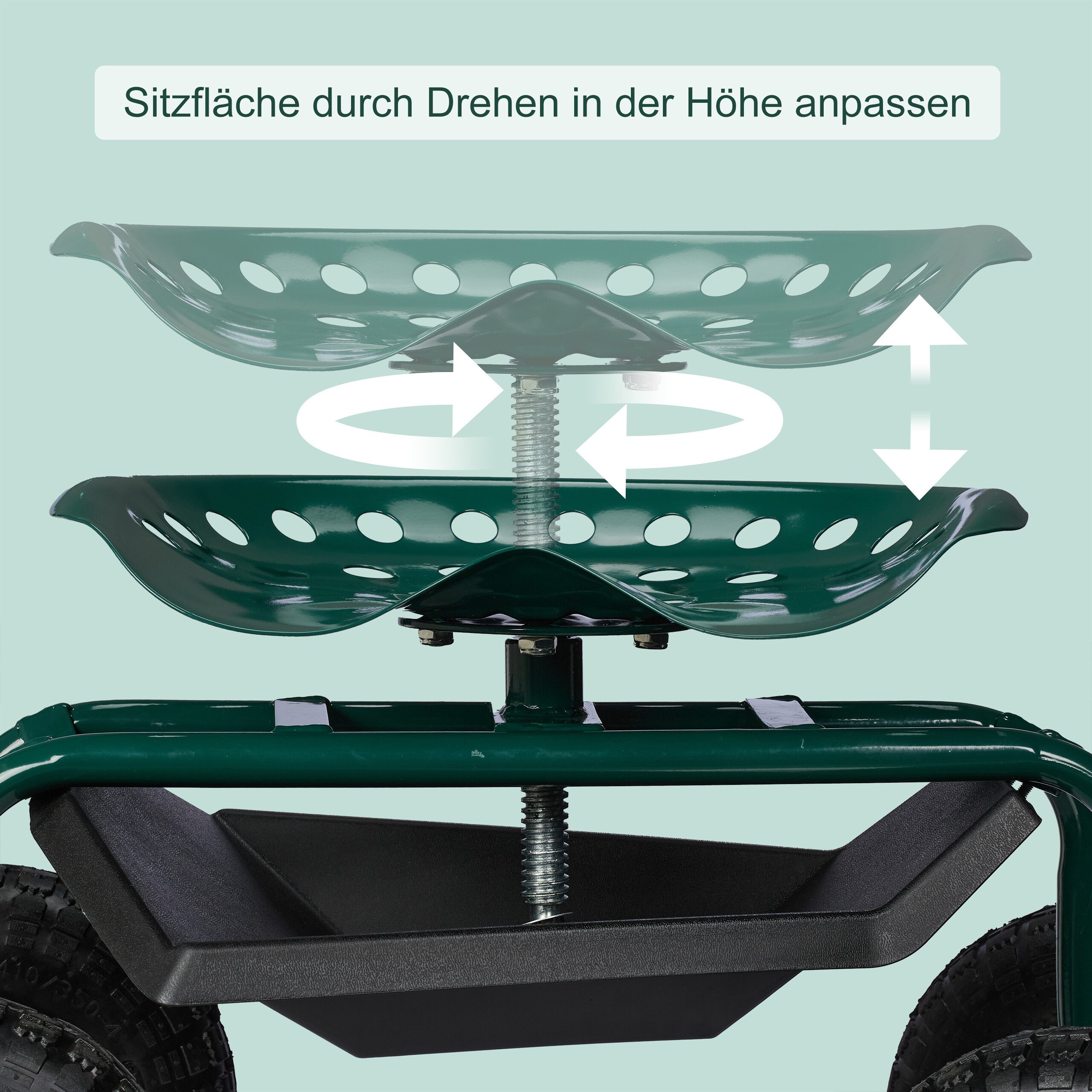 relaxdays Rollsitz Fahrbarer Gartensitz mit Stauraum (1 St), grün – Bild 5 von 5