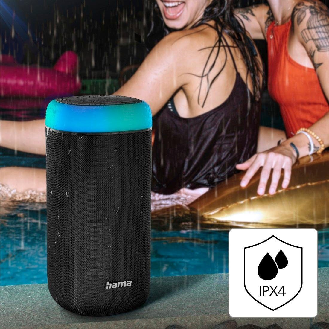 Sound) 360ᵒ spritzwassergeschützt 2.0 LED Bluetooth-Lautsprecher Bass,360ᵒ Xtra Shine Hama Bluetooth Bass schwarz (Freisprechanlage,Xtra Box Sound