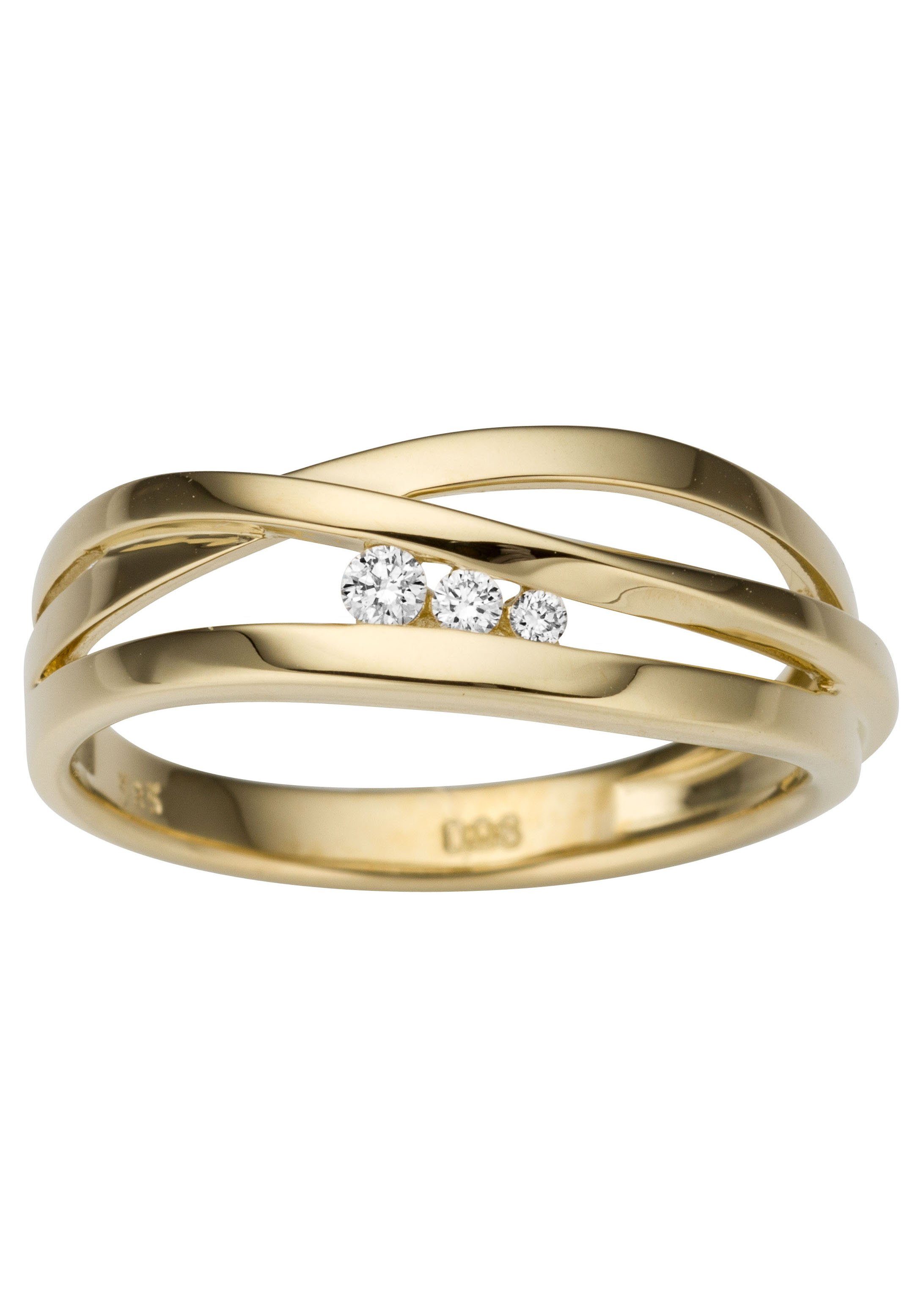 Firetti Goldring Schmuck Geschenk Gold 585, Elegant, teilw. mehrreihig, massiv, mit Brillanten