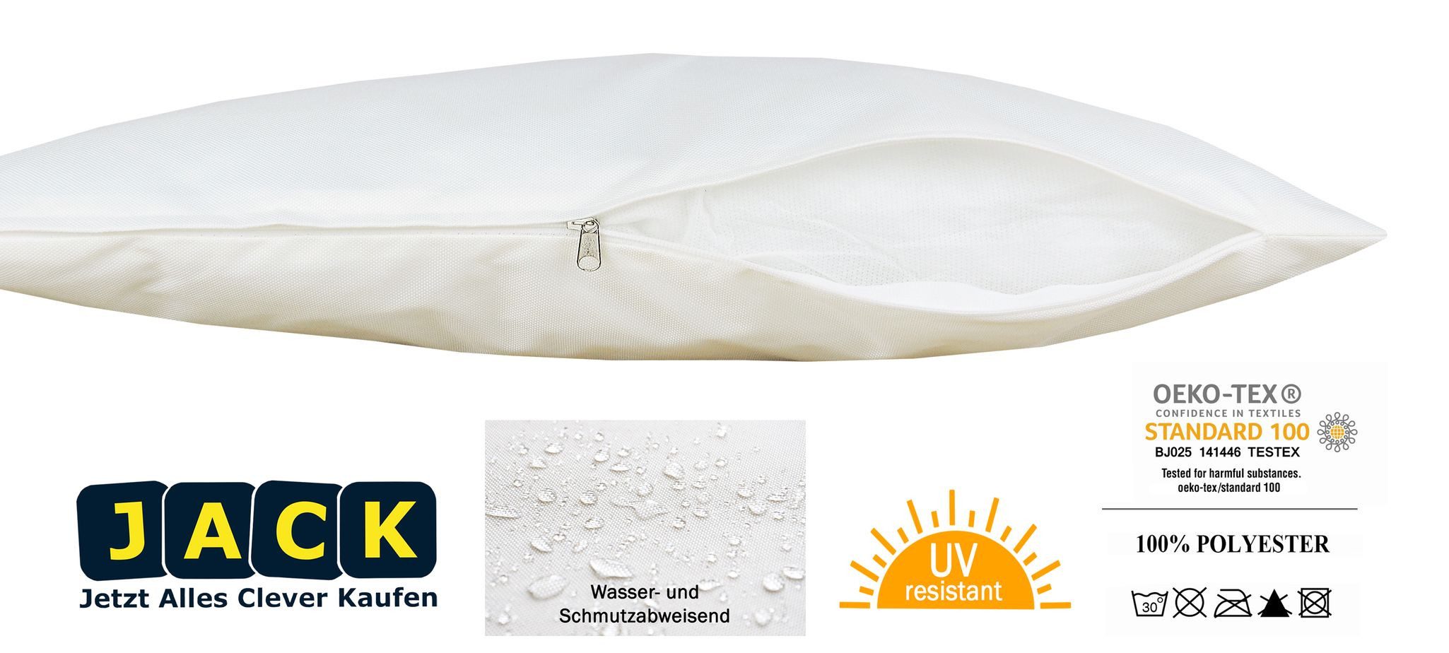 JACK Dekokissen JACK Outdoor Lounge Kissen 30x50cm Dekokissen inkl. Füllung Wasserfest, mit Lotus-Effekt, Robust, Strapazierfähig, für Innen & Außen