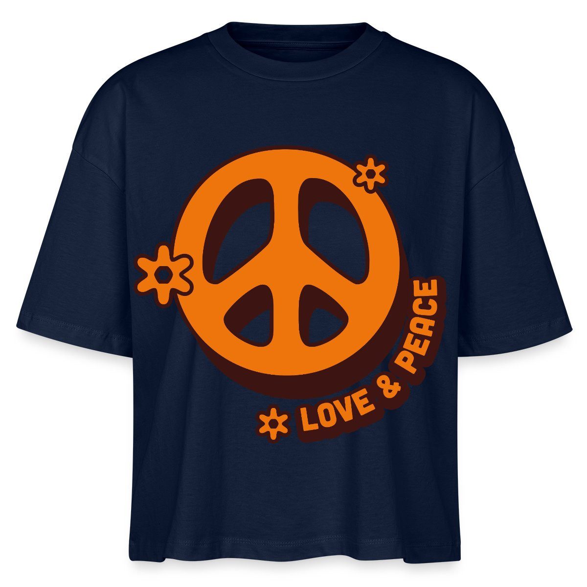 T-Shirt Love And Peace Retro Hippie Style Design Y2K Boxy Shirt Damen