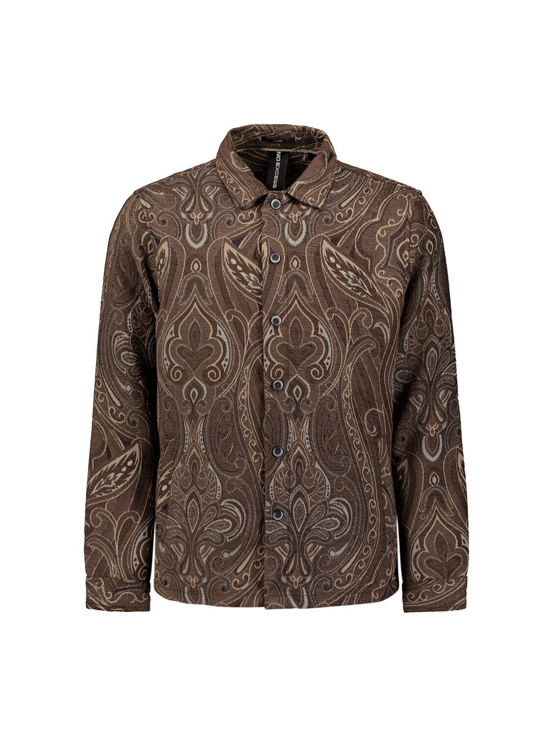 NO EXCESS Langarmhemd No Excess Jacquard-Overshirt mit Muster
