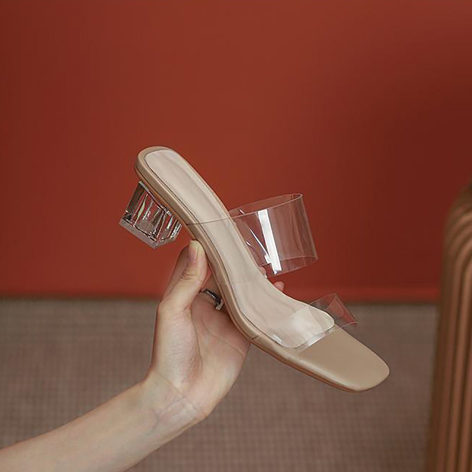 Hausschuhe Blockabsatz Transparent Daisred Sandale 40 Slip-On PVC Pantoletten