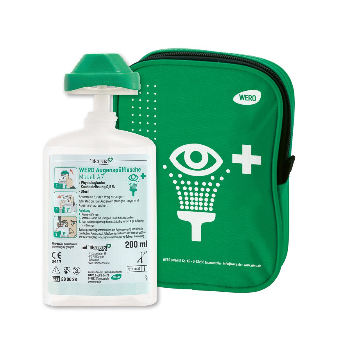WERO Erste-Hilfe-Set Augenspülflasche Modell A7, 200 ml, (mit Gürteltasche)
