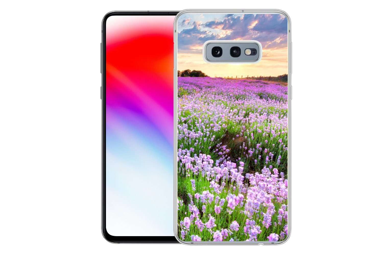 MuchoWow Handyhülle für Samsung Galaxy S10e Blumen - Lavendel - Lila - Himmel - Sonnenunte, Phone Case, Silikon, Schutzhülle Dünn