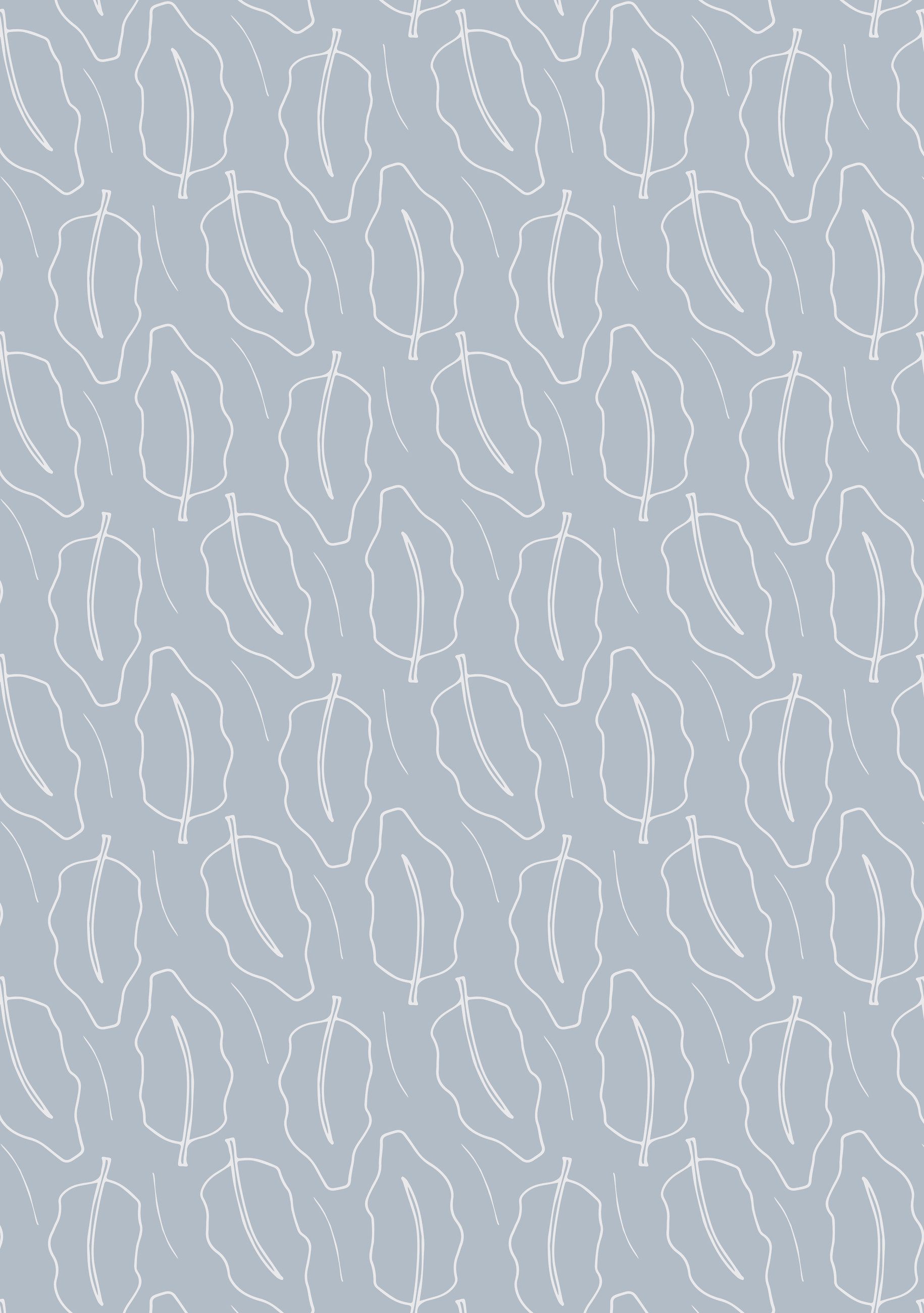 Rasch Fototapete Feines Blattmuster in blau - Roomblush Leavables RB320 - 2,85m x 2,00m, glatt, modern, minimalistisch, grafisch, (1 Rolle, 1 St), Feines Blattmuster