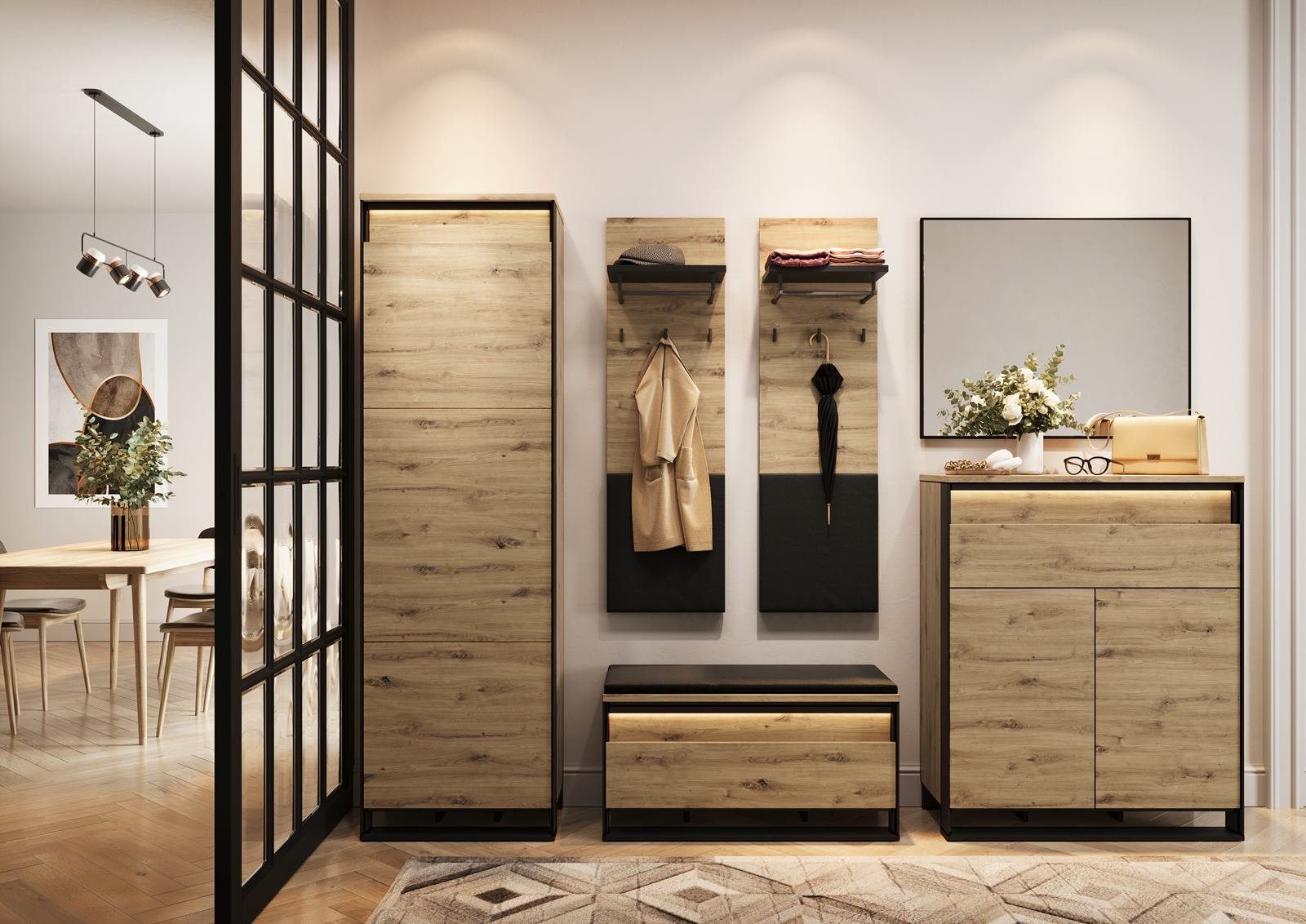 Compleo Garderoben-Set LIMA (Schrank, Schuhschrank, 2x Kleiderbügel, Spiege günstig online kaufen