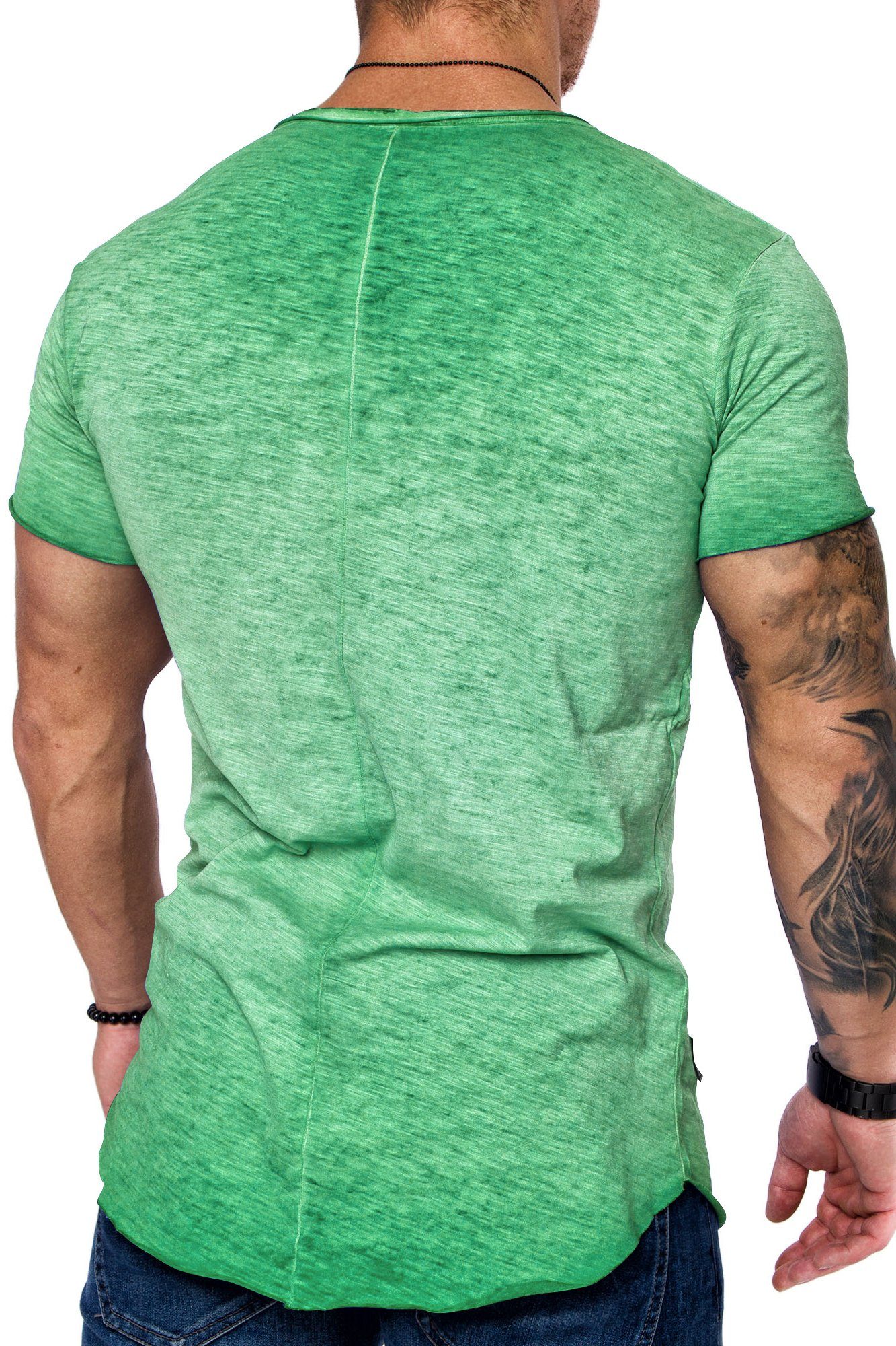 Verwaschen V-Ausschnitt Shirt REPUBLIX Mintgrün T-Shirt Vintage Herren HARPER Oversize