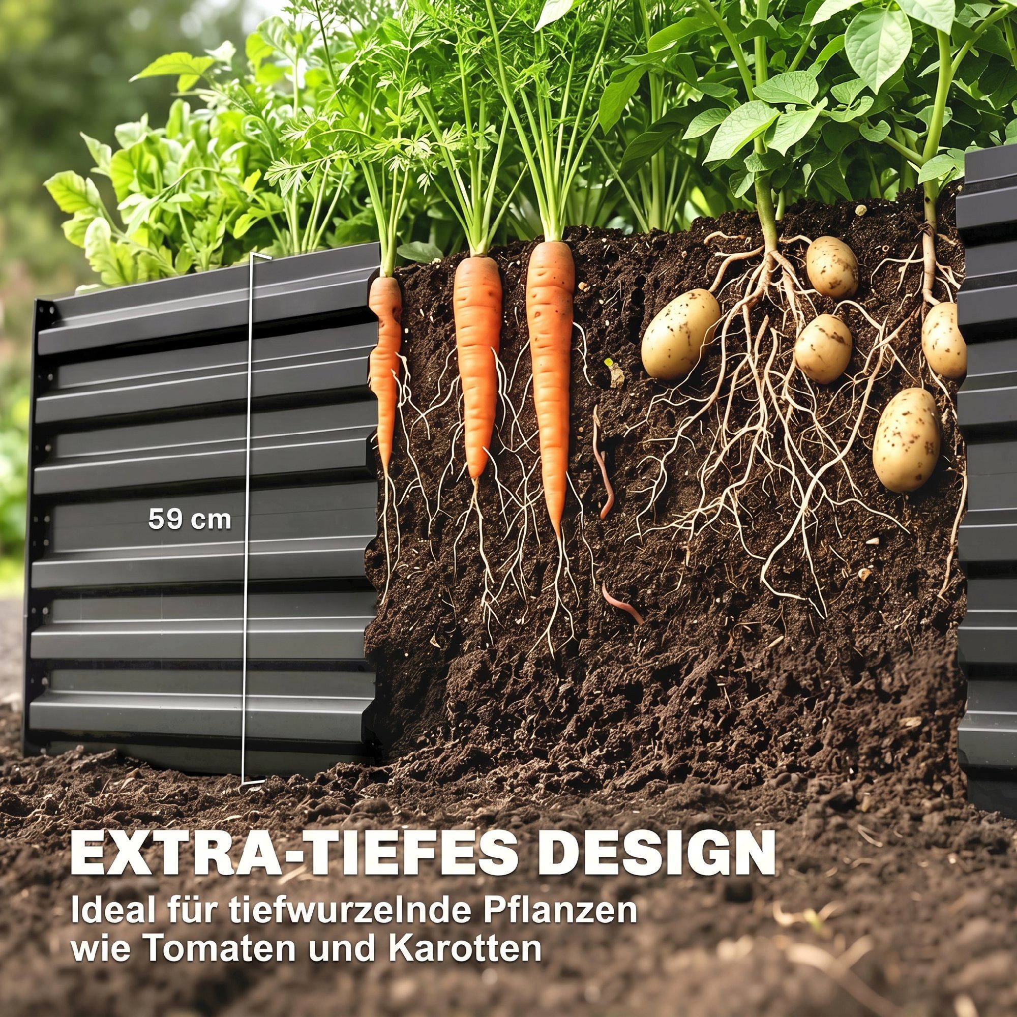 Outsunny Hochbeet Pflanzbeet Frühbeet aus Stahl steckbar (Pflanzkasten, 1 St., Gemüsebeet), 180x90x60cm für Garten Balkon Terrasse, für Blumen, Pflanzen, Obst – Bild 4 von 5