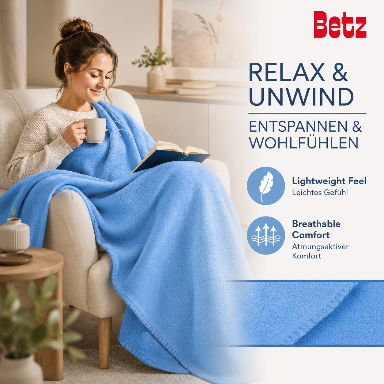 Wohndecke Betz Fleecedecke 130x170 cm 180g/m² – Weiche Wohndecke & Kuscheldecke, Betz, Leicht, wärmend & pflegeleicht – Bild 3 von 5