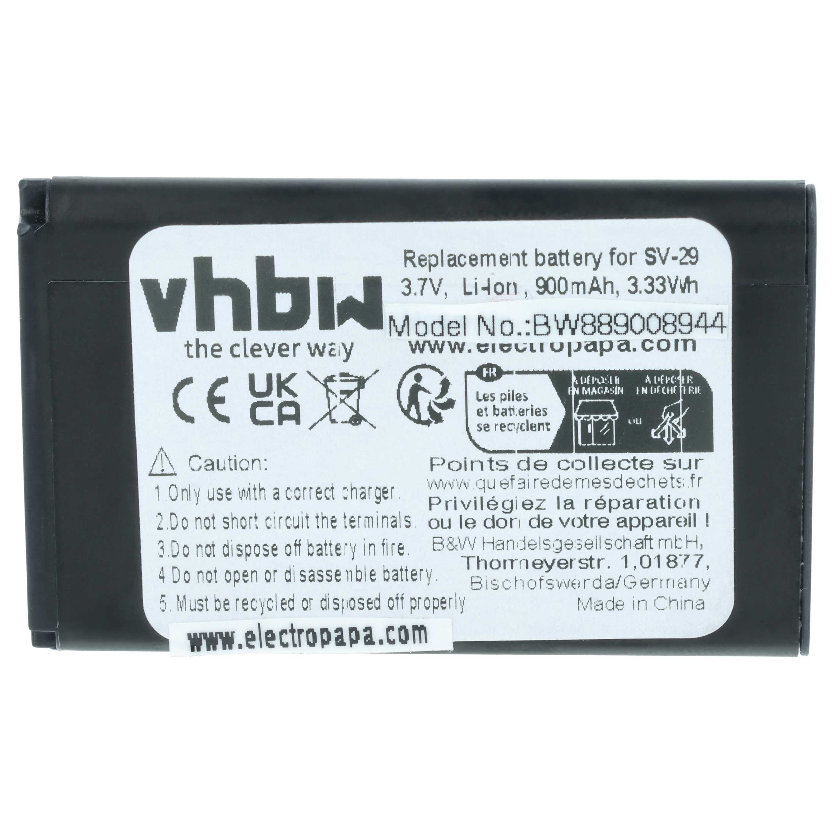 vhbw Akku Ersatz für MMDR 12, MP-S-A1, RCB215, BS-16, A051 für Babyphone Smartphone-Akku Akku Li-Ion 900 mAh (3,7 V, 1 St), Leistungsfähiger Austausch-Akku für Telefon, Smartphone