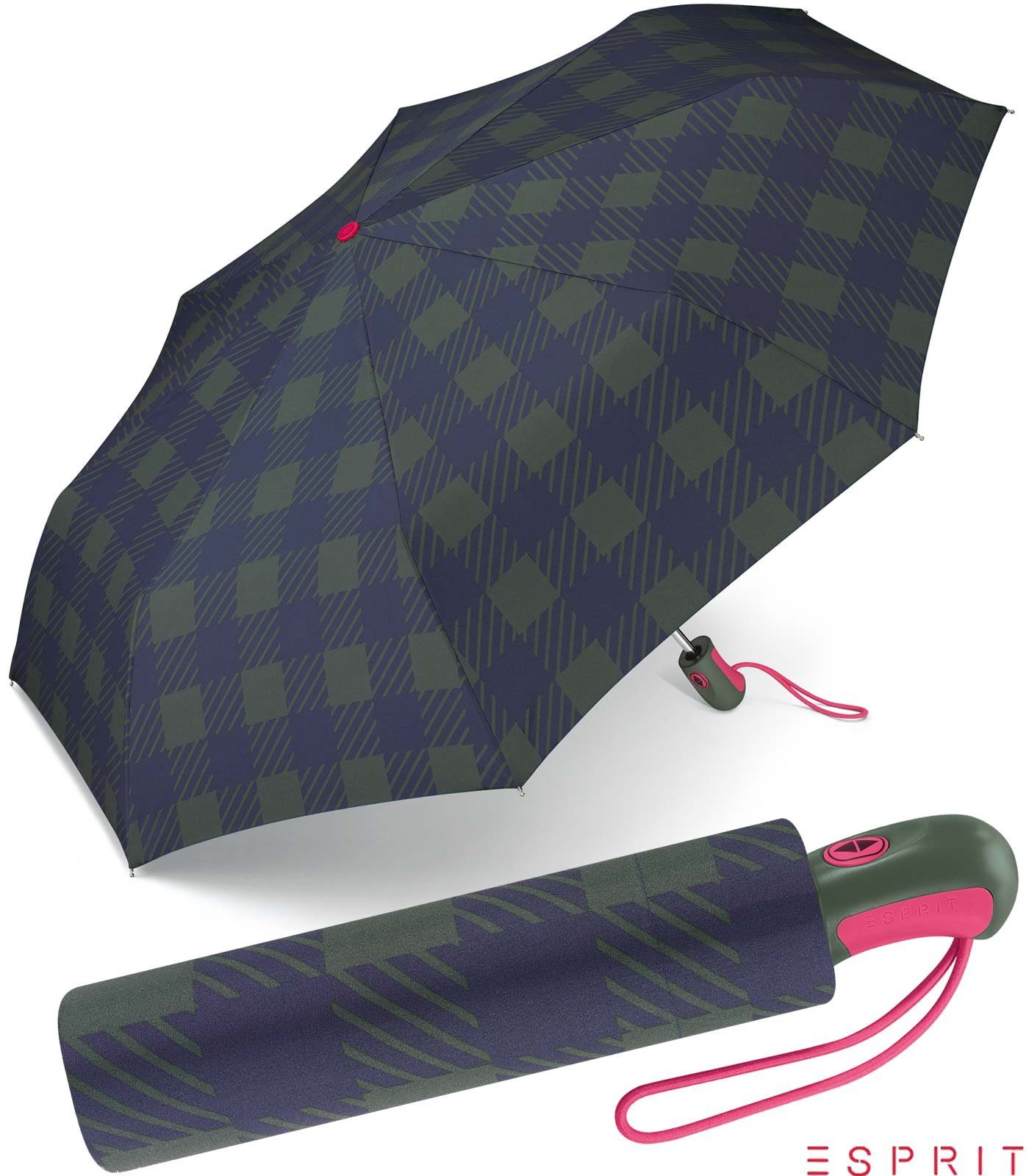 Esprit Taschenregenschirm schöner Schirm für Damen mit Auf-Zu Automatik, klassisches Design in modischen Farben