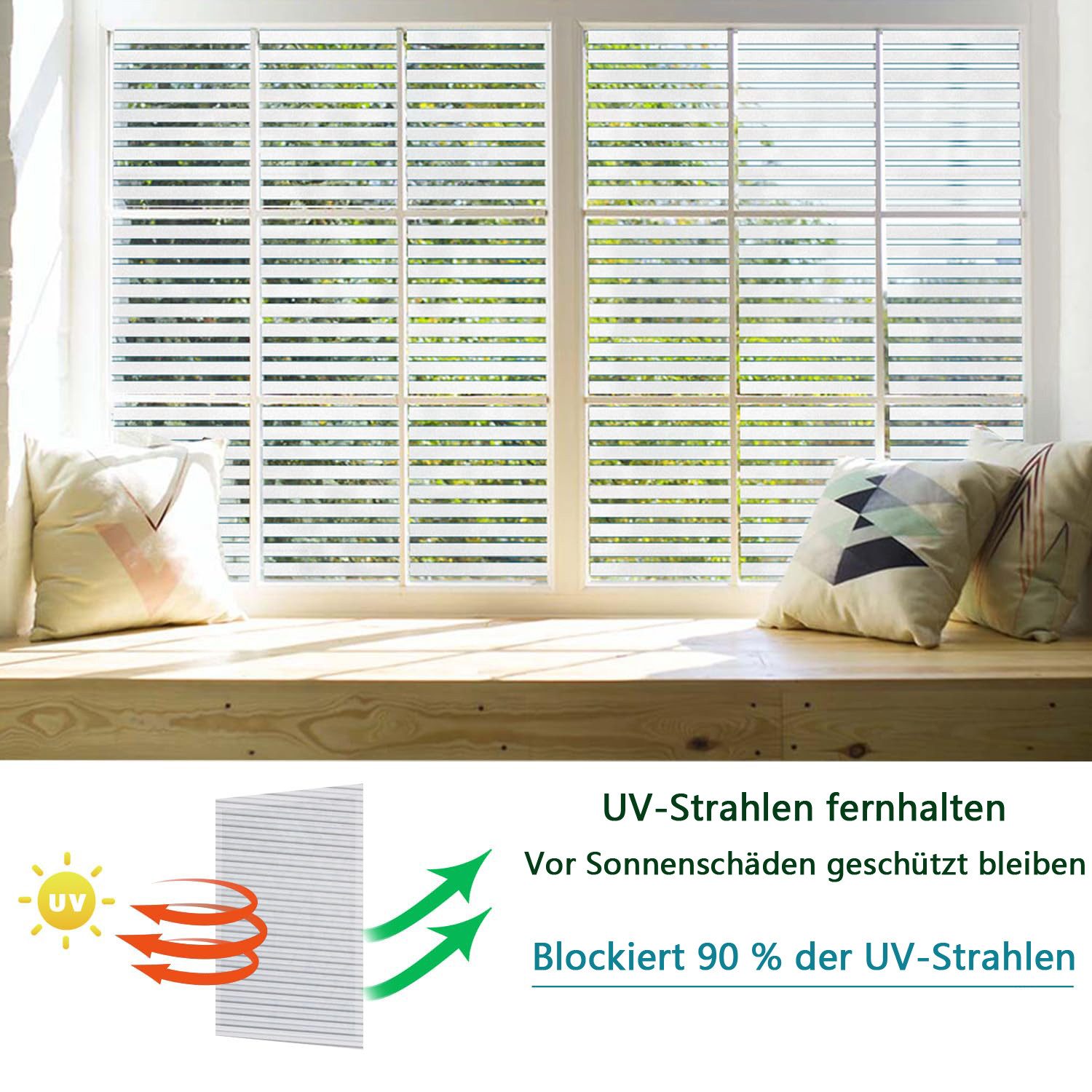 Agger Fensterfolie Streifen Fensterfolie Blickdicht Sichtschutz Sichtschutzfolie, Milchglasfolie Fenster Aufkleber Glas Statische Folie – Bild 4 von 5