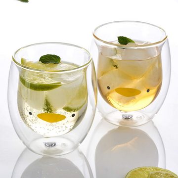 GRÄWE Glas GRÄWE Doppelwandige-Thermogläser, 285ml, 2er Set, Motiv Ente, Glas