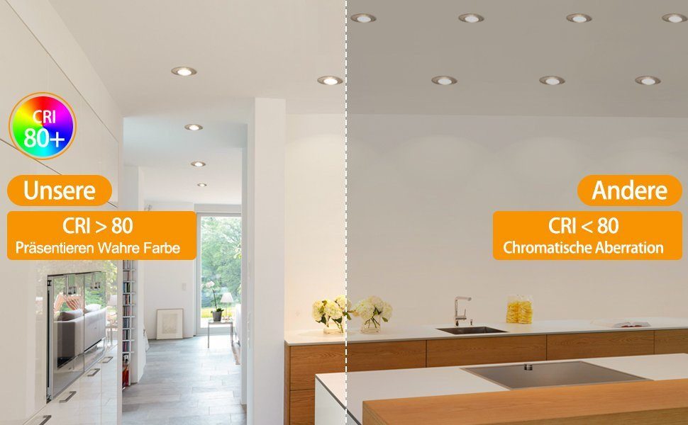 Diyarts LED Deckenspots, LED fest integriert, Warmweiß, Set flache LED-Einbauleuchten (5W) mit stufenloser Helligkeitsregelung