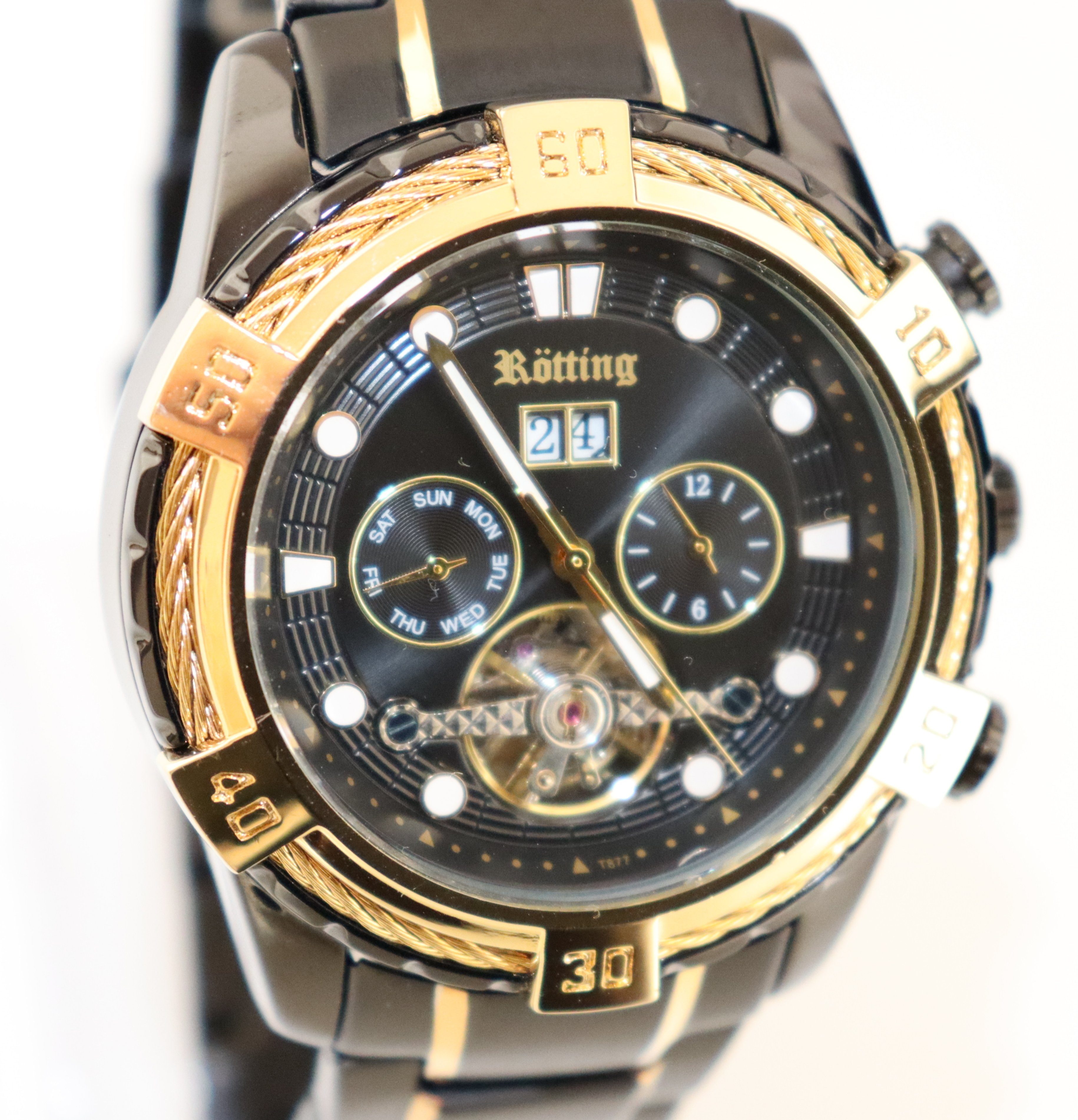 Rötting Design Automatikuhr Herrenuhr Datum Wochentag Monat schwarzes Desig günstig online kaufen