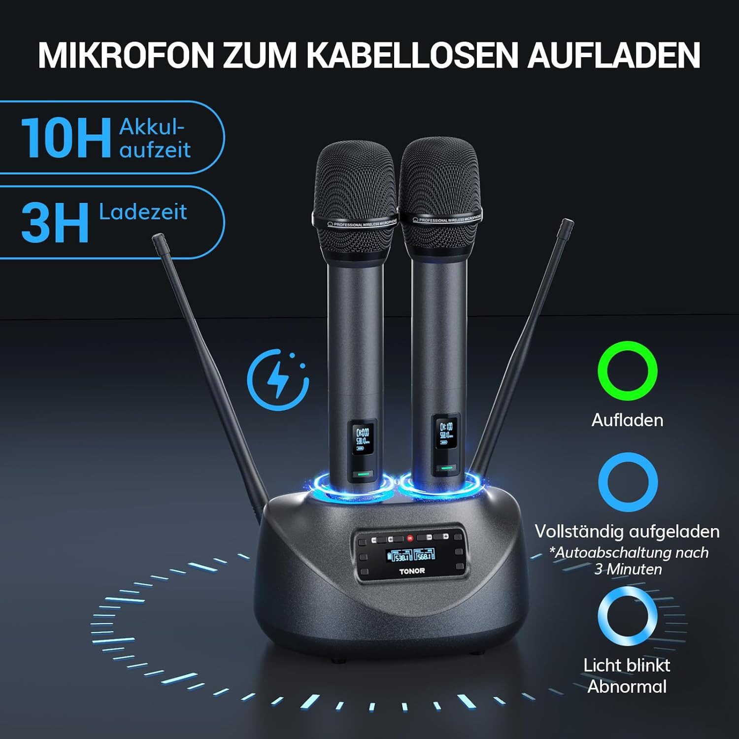 TONOR Mikrofon TONOR TW790 Funkmikrofon Set 2x UHF Wireless Akku Wiederaufladbar – Bild 5 von 5