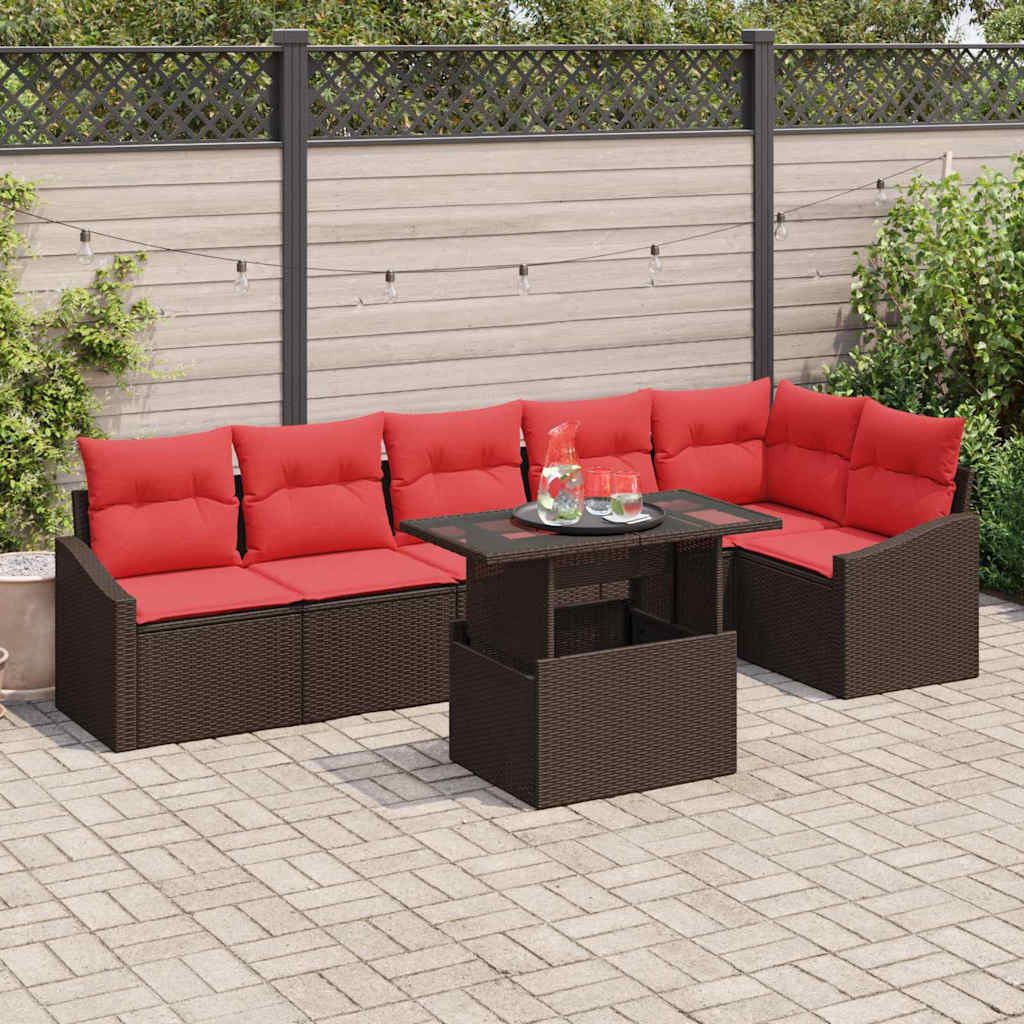 vidaXL Loungesofa Gartensofa-set 7 stk. Braun und Rot Poly-Rattan, 7 Teile
