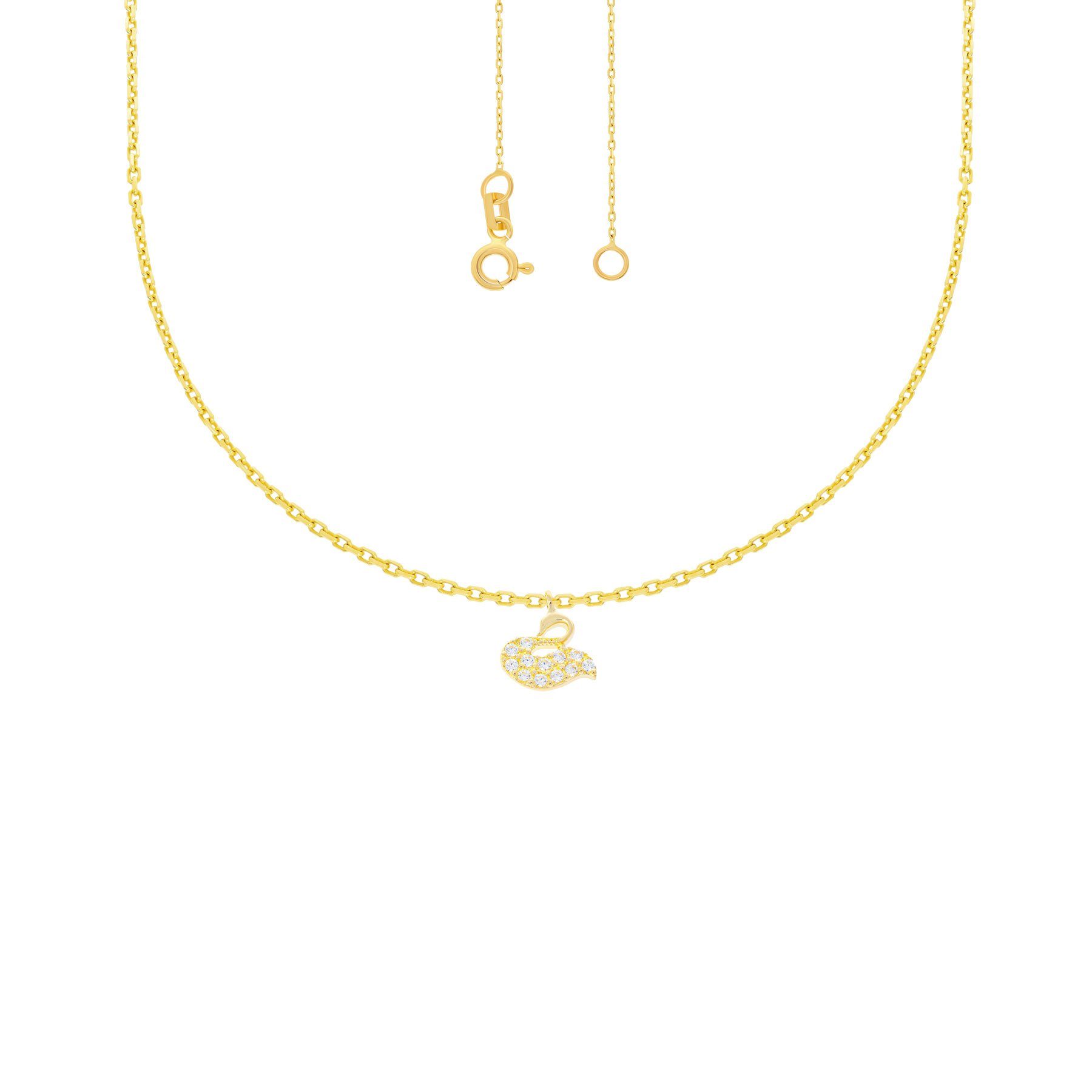 Collier 585 Gelbgold Collierkette Schwan Anhänger Zirkonia
