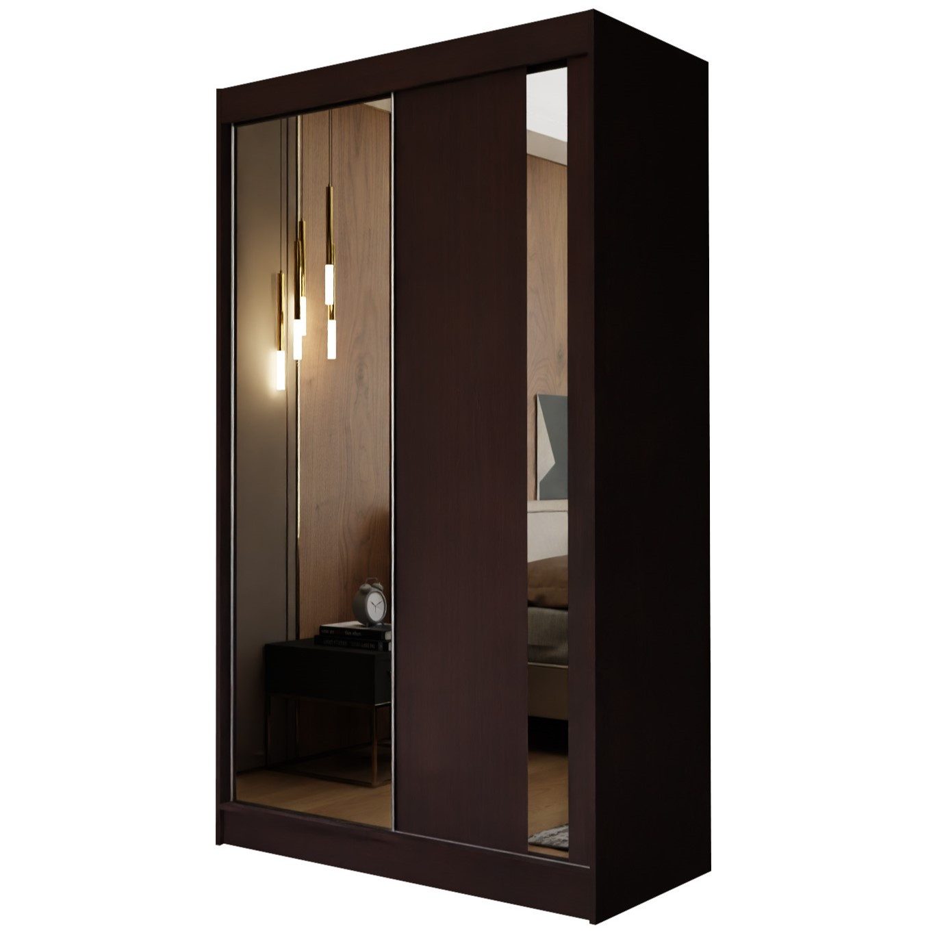 Masseno Schwebetürenschrank GRAZIA 120 cm Kleiderschrank mit Spiegel 2 Türen Wenge
