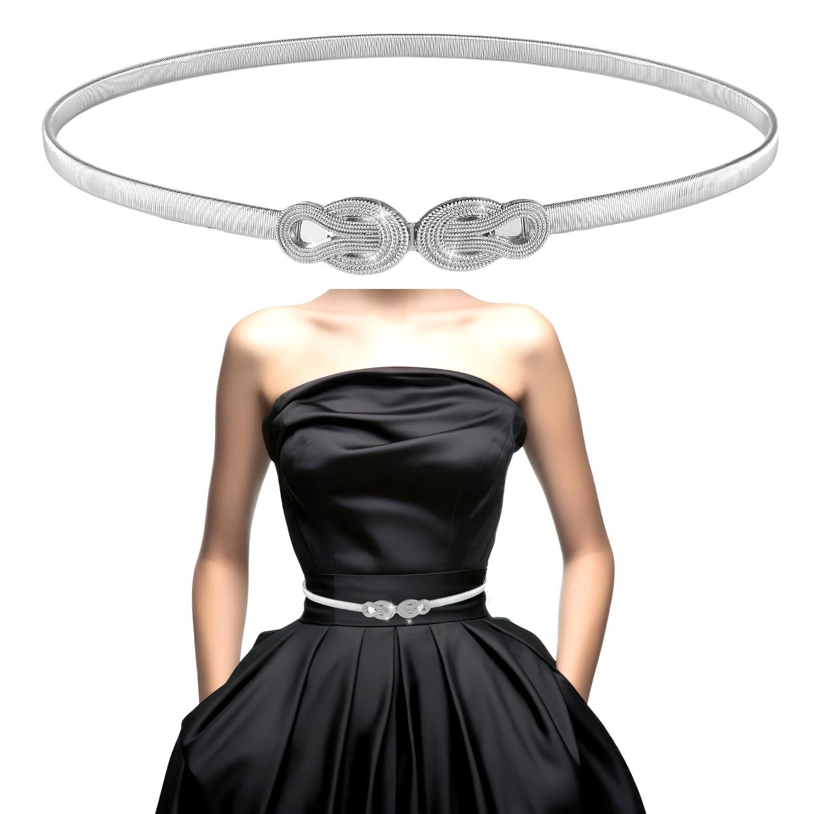 Bwecuy Taillengürtel Schmaler Metall Taillengürtel für Kleid Damen Elastischer Dünner Kettengürtel für Damen