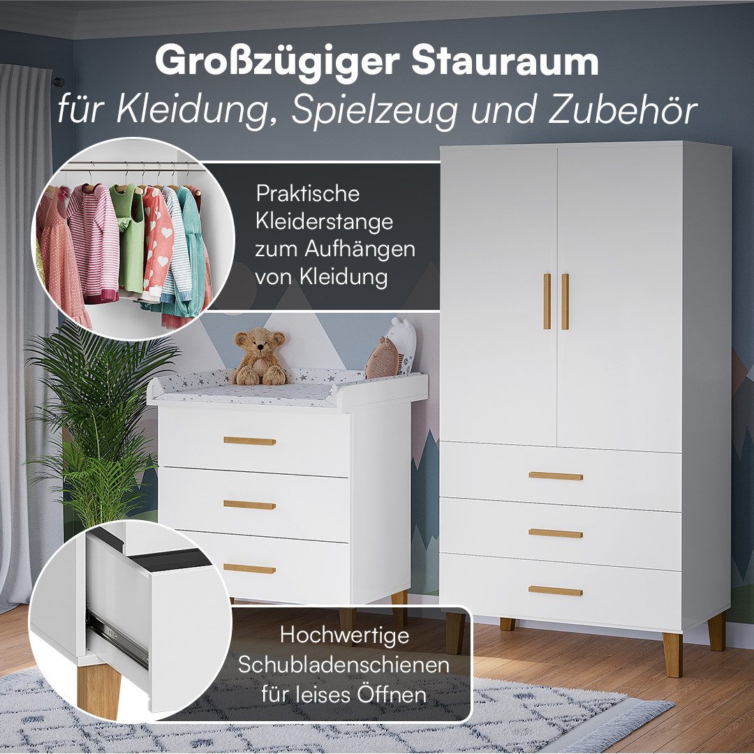 Bellabino Babymöbel-Set Liri, (Weiß/Natur, 2-tlg., Wickelkommode günstig online kaufen