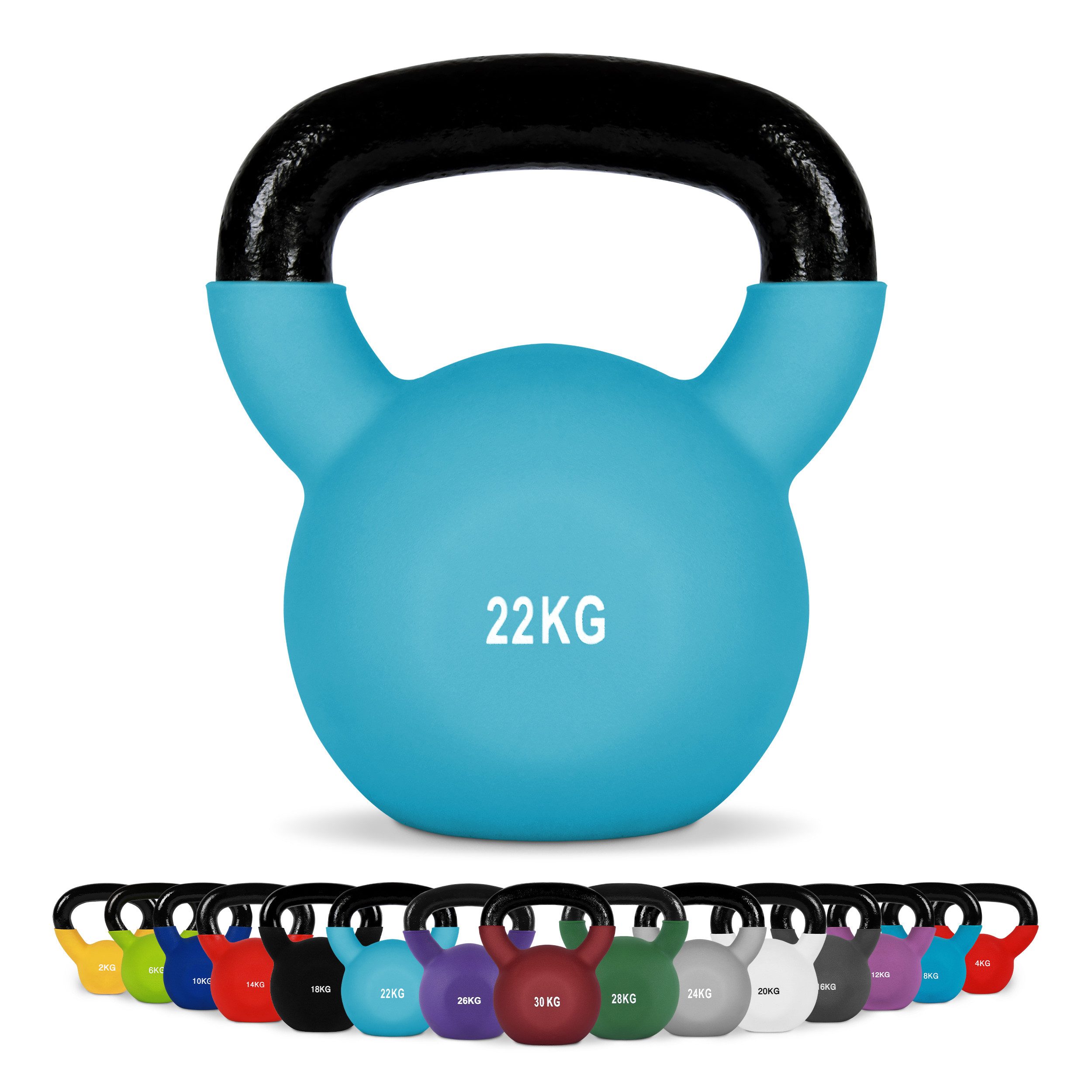 MSports® Kettlebell Kettlebell Professional Neopren 2 – 30 kg inkl. Übungsposter