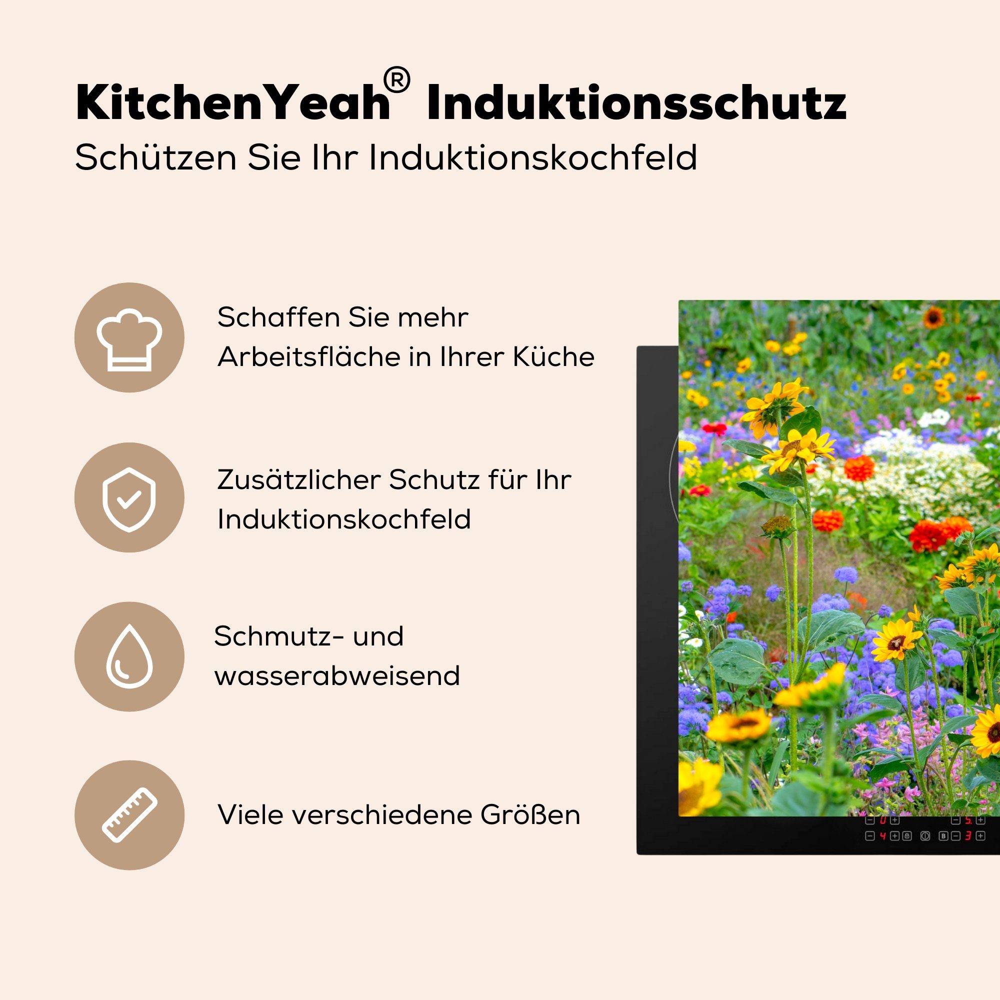 Ziergras die Herdblende-/Abdeckplatte MuchoWow tlg), mit Blumen, Induktionskochfeld für (1 verschiedenen cm, Schutz Vinyl, küche, Ceranfeldabdeckung 81x52