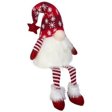 Christmas Paradise Weihnachtsfigur sitzender Wichtel 30cm (68cm) mit Beleuchtung (Dekofiguren, 2 St., im Set), Gnom Kantenhocker mit LED, 2 Designs, Weihnachtsdeko Rot-Grau