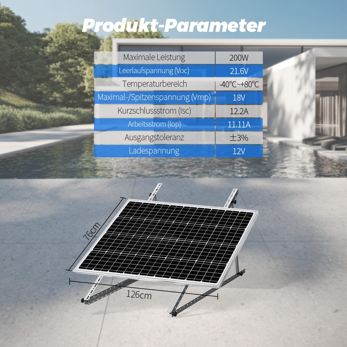 Rhein Beleuchtung Solarmodul 200W 12V Solar Set Solarmodul Monokristallin Wohnmobil Camping, 200 W, Monokristallin, (Set, 3-St., Inkl. MPPT-Regler und 3m MC4-Kabel – Ideal für Garten & Inselbetrieb), Hohe Effizienz & Halbzellen-Technologie für mehr Energieausbeute