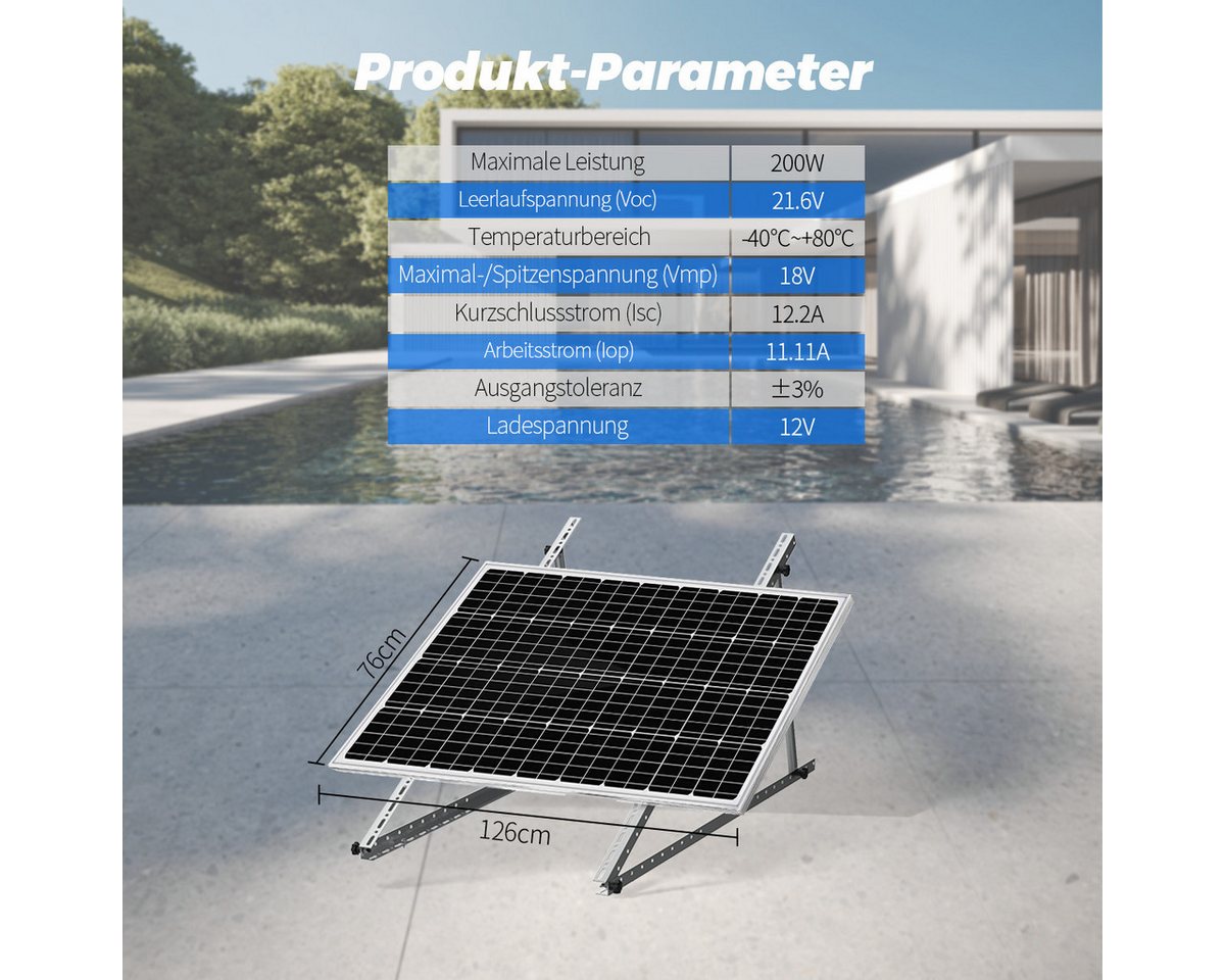 Thumbnail - Rhein Beleuchtung Solarmodul 120 W/150 W/200 W monokristallines Solarpanel(12V), (Geeignet für Wohnmobile, Hütten, Meere...