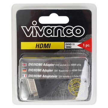 Vivanco DVI auf HDMI Adapter Video-Adapter HDMI, 10 cm, DVI-I Buchse Dual Link zu HDMI-Stecker für TV PC Monitor Beamer etc.